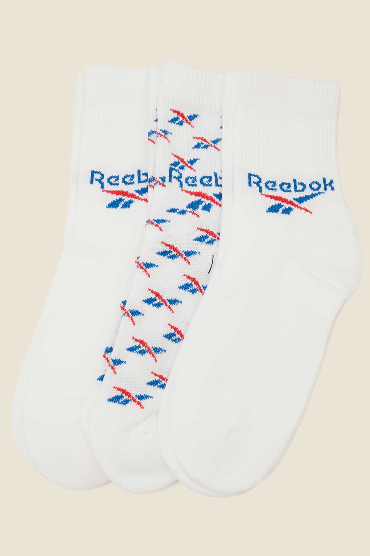 Reebok Multi Logo Socks 3 Pack White/Vector Blue/Vector Red