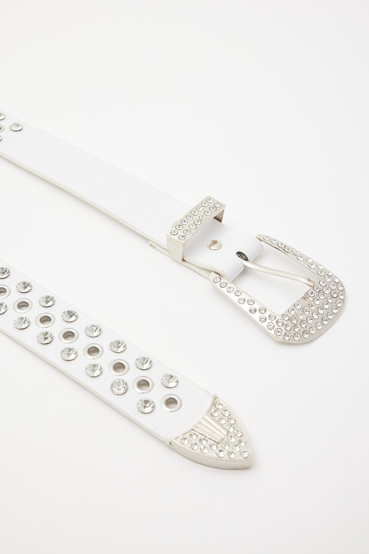 Token Rhinestone Western Belt White