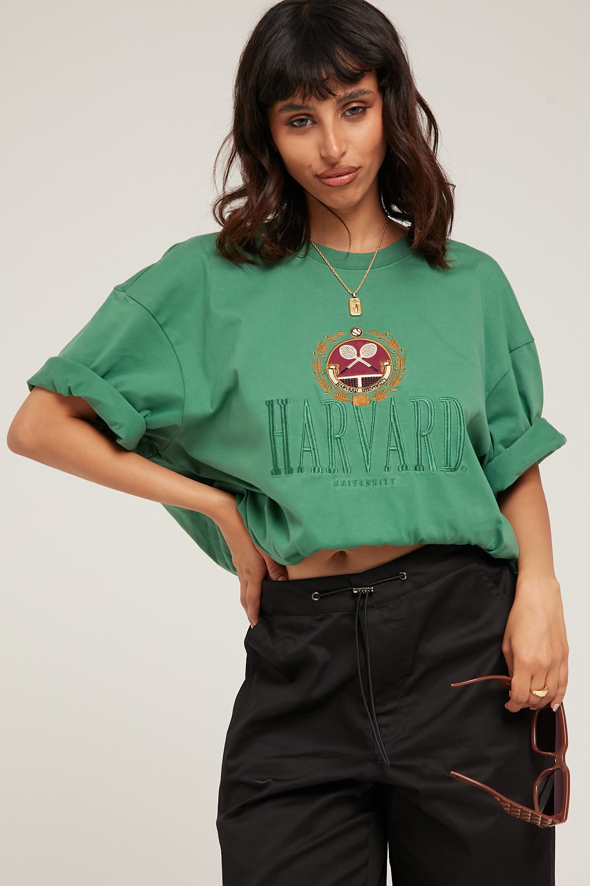 Tne Harvard Tonal Club Stack Logo Tee Court Green