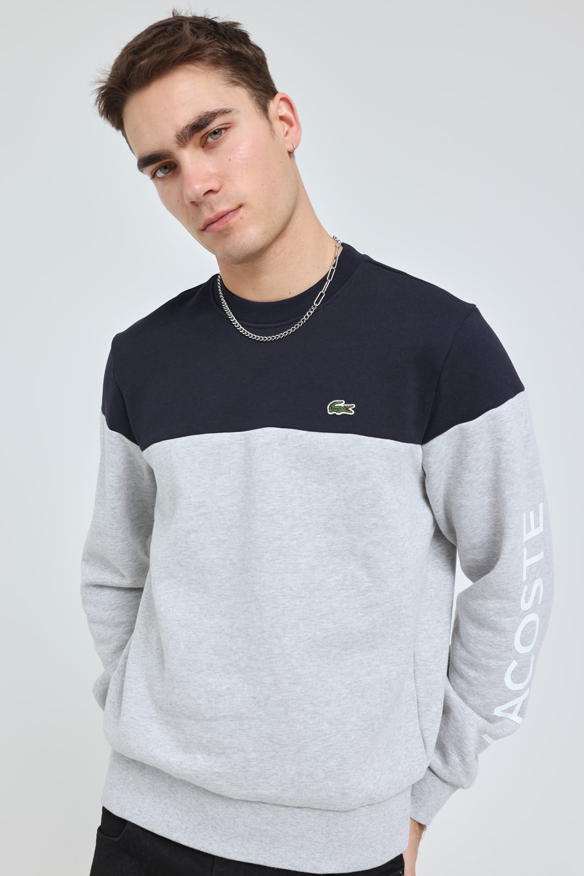 Lacoste Colour Block Logo Sweat ABYSM/Silver Chine – Universal Store