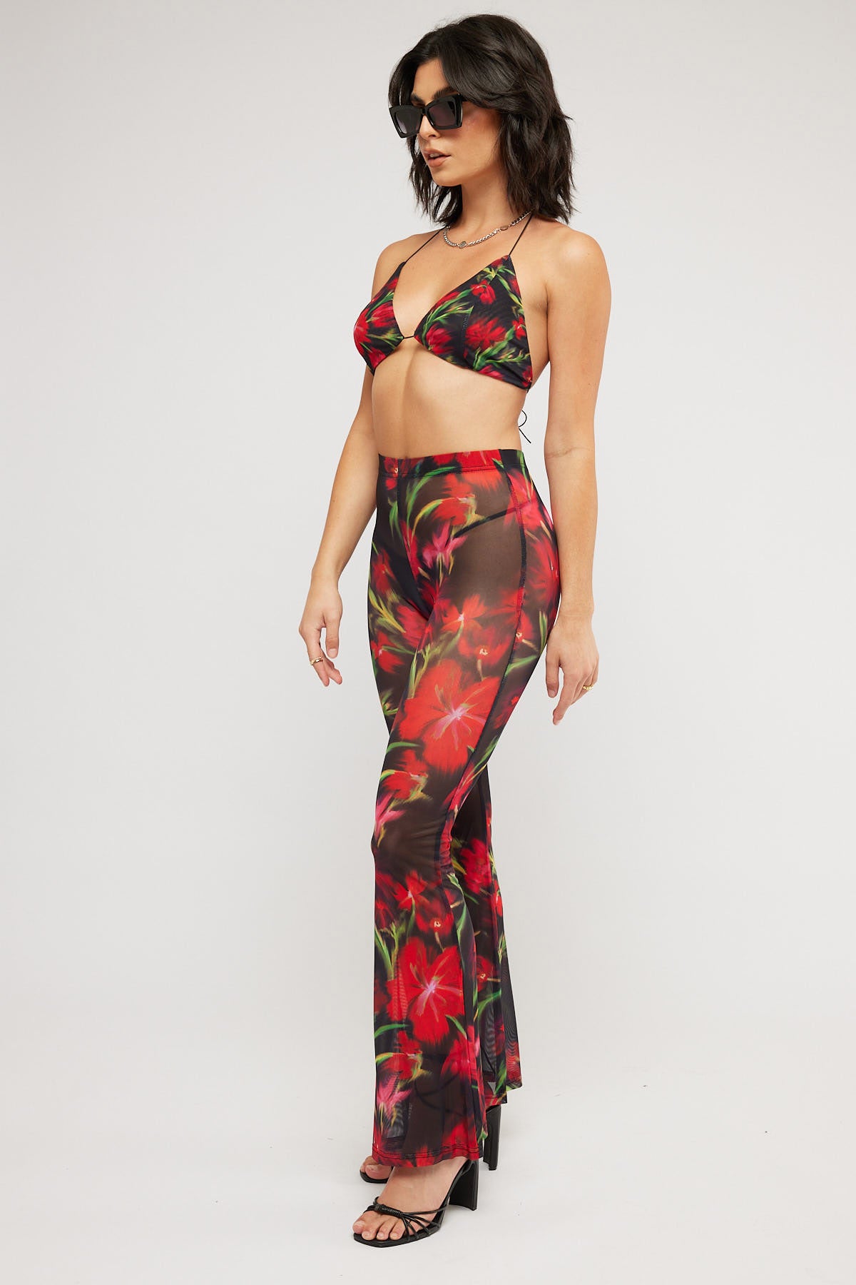 Perfect Stranger Mystique Mesh Low Rise Flare Pant Red Print