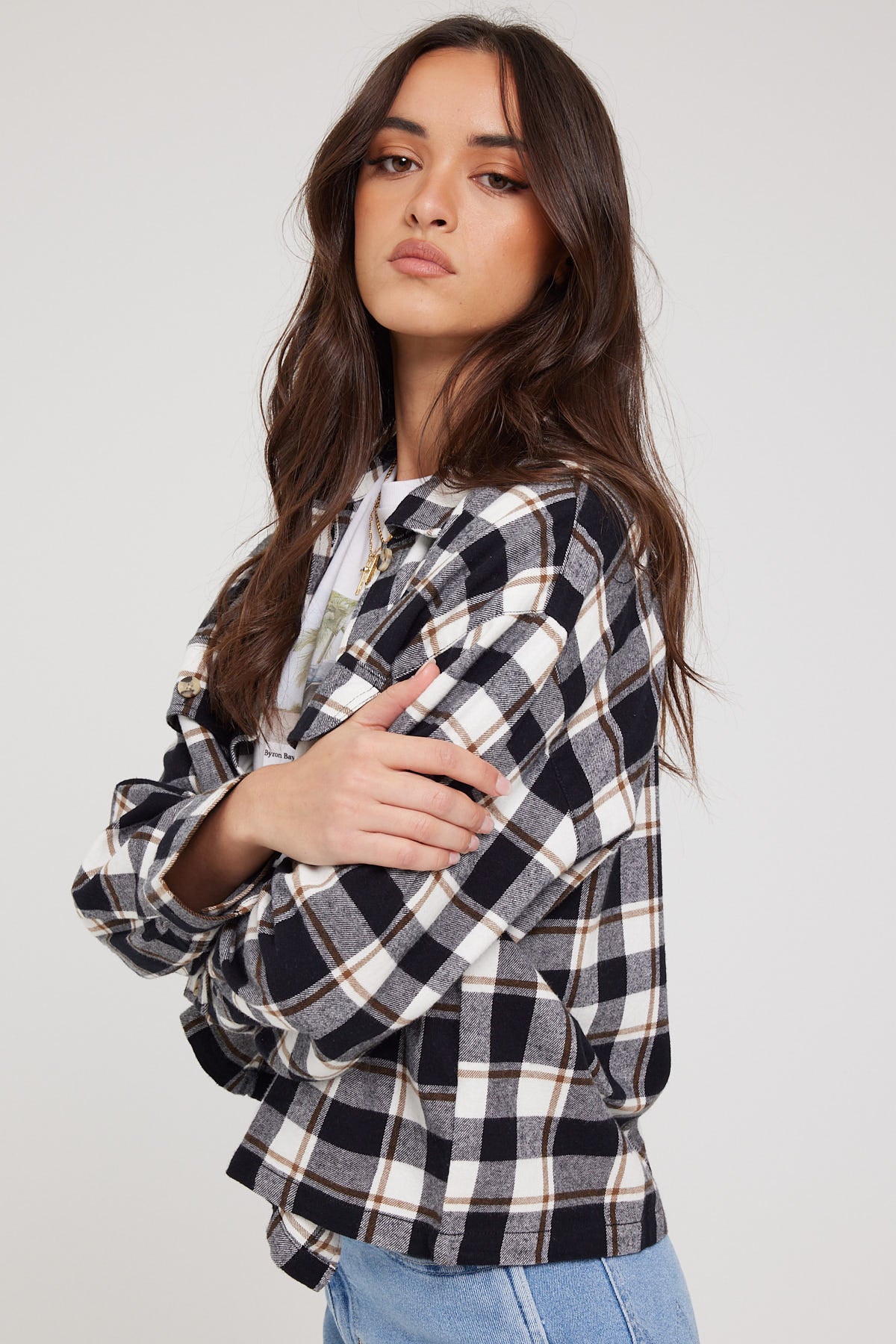 Brixton Bowery Flannel Black Off White