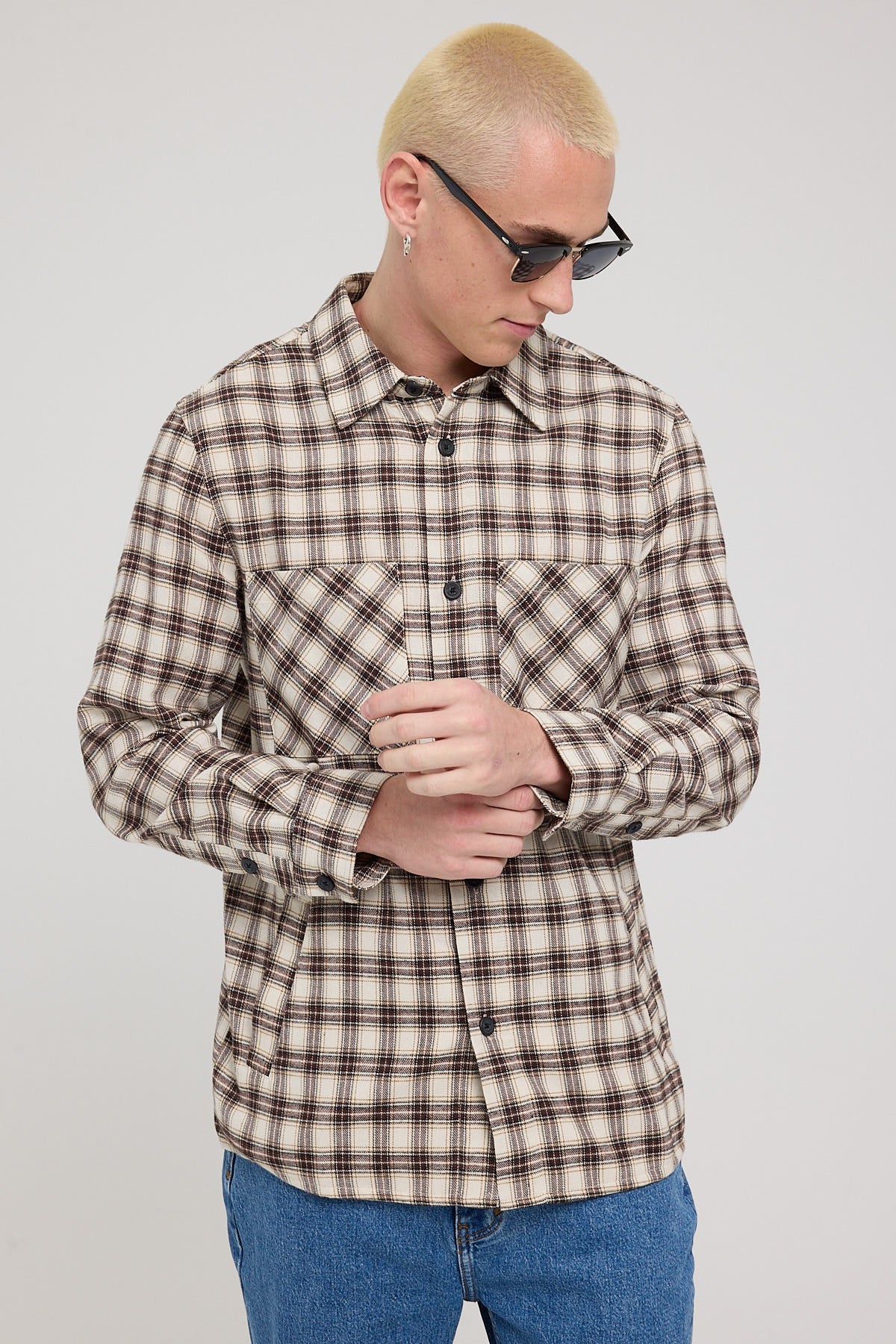 Common Need Lightweight Camden Shirt Tan Check