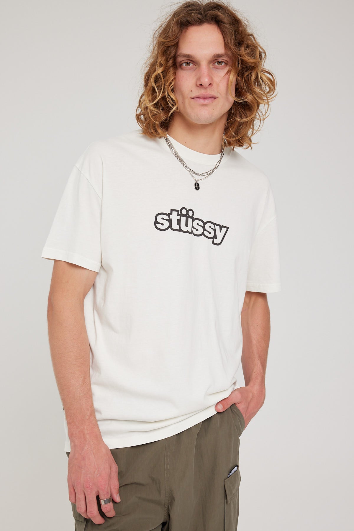 Stussy Thick 50-50 Pigment Short Sleeve Tee Pigment Washed White ...