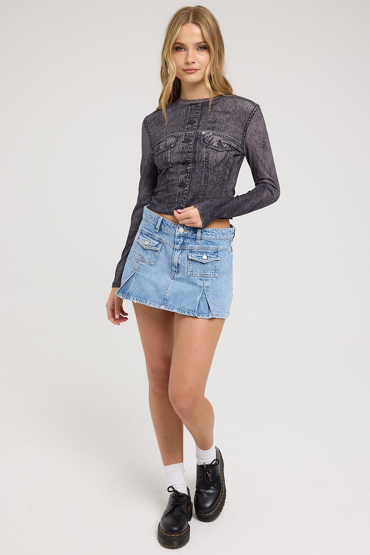 Guess Originals GO Printed Denim Longsleeve Top Jet Black