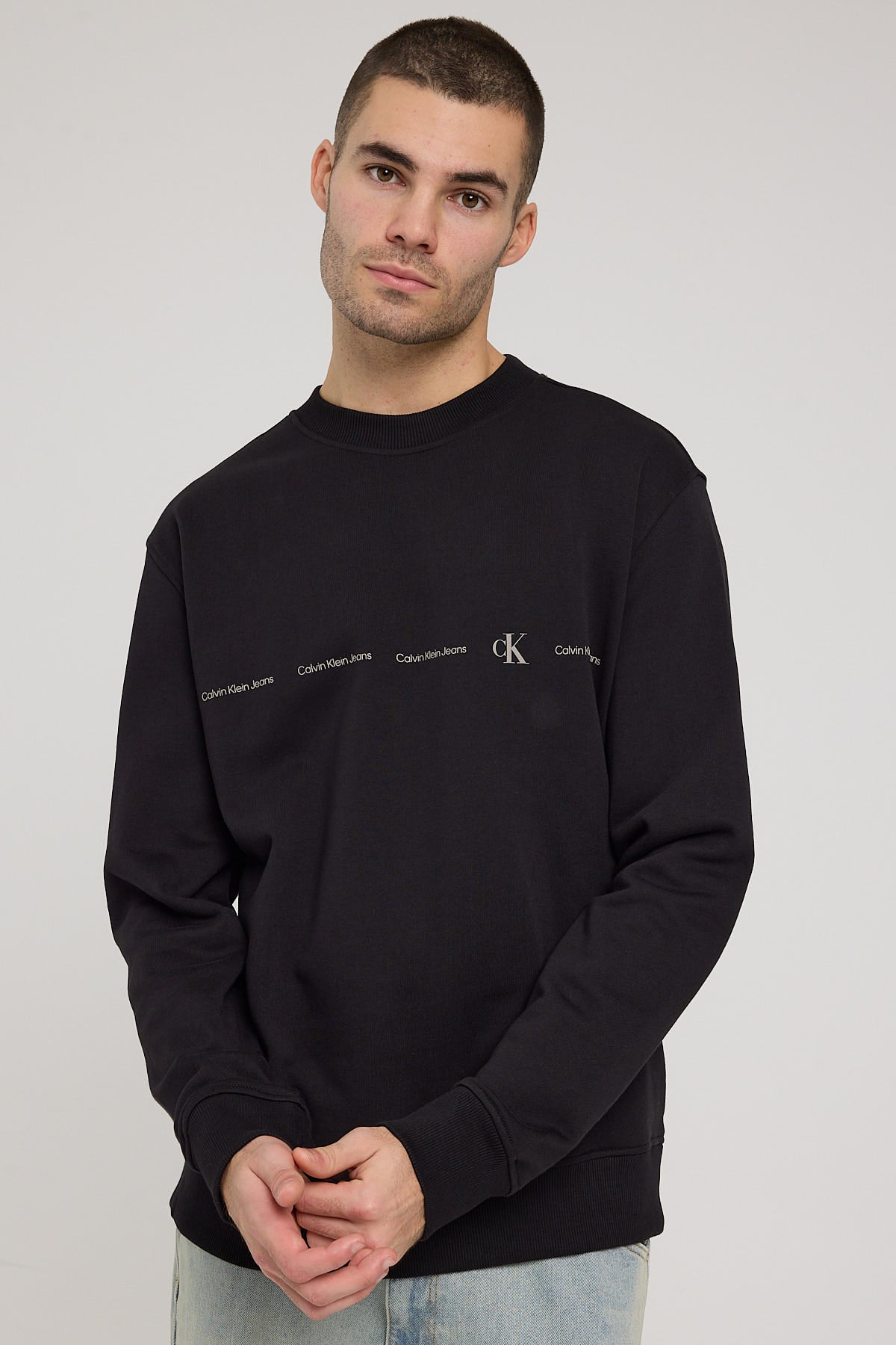 Calvin Klein Logo Repeat Crew Neck Black