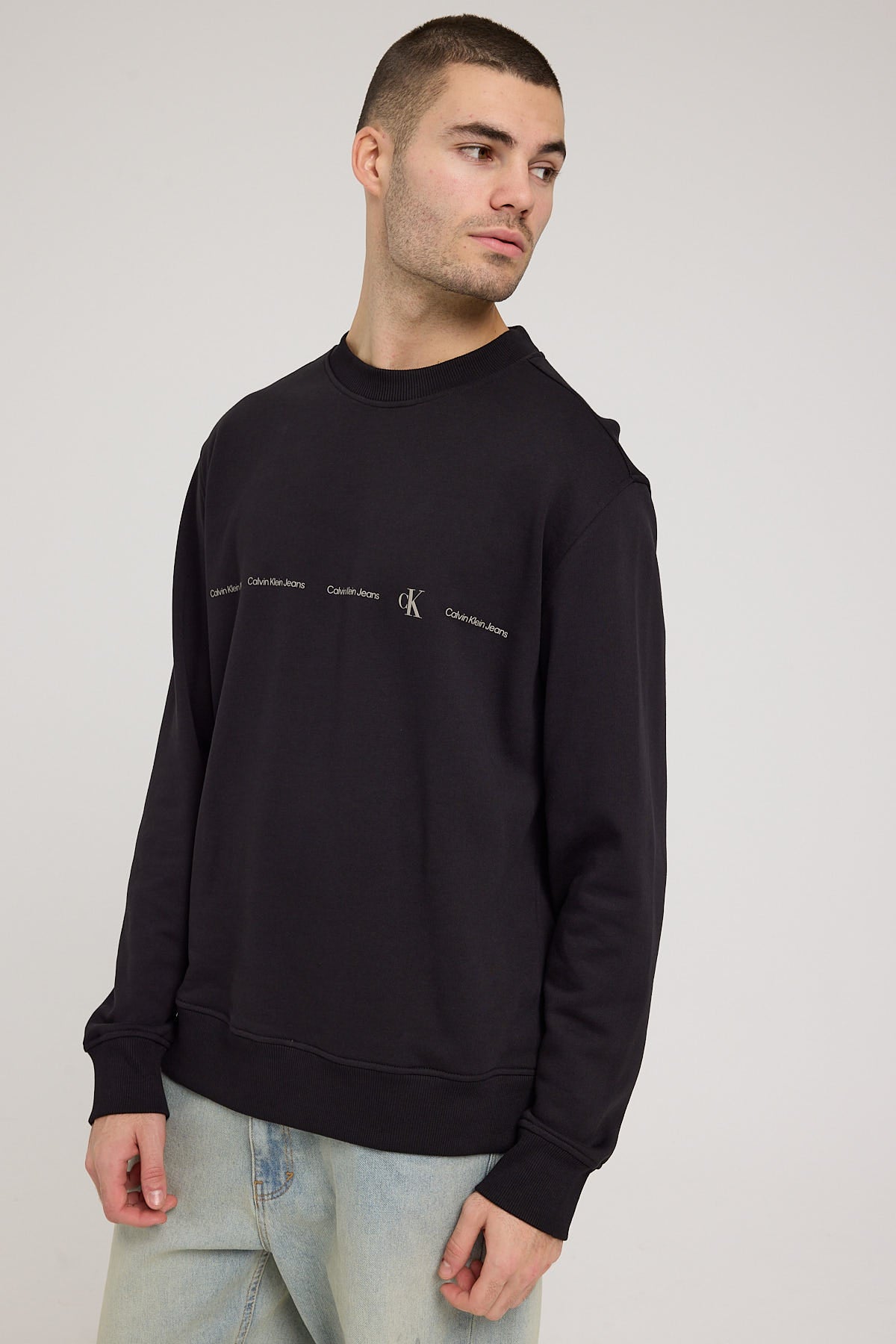 Calvin Klein Logo Repeat Crew Neck Black