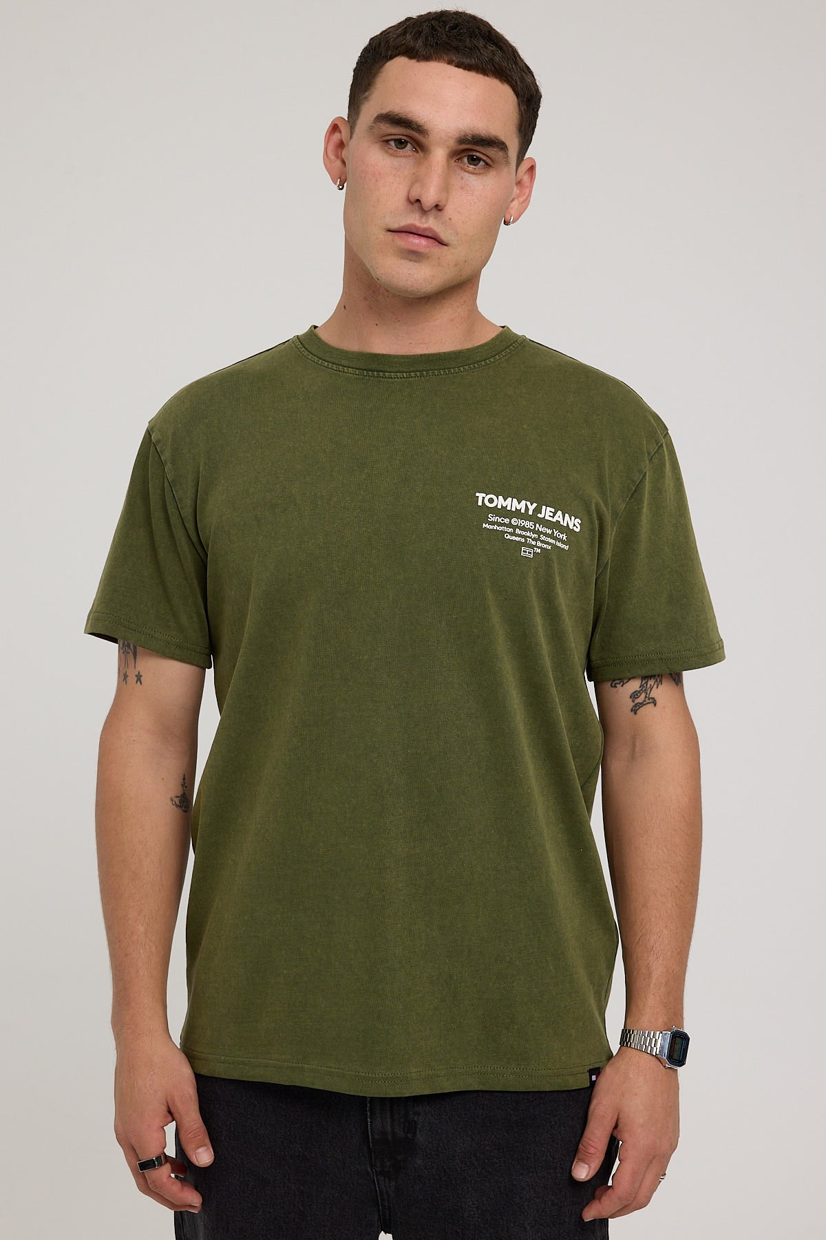 Tommy Jeans TJM Regular Washed Essential TJ Tee Drab Olive Green