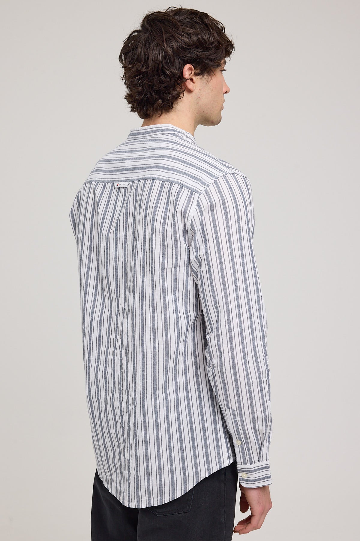 Tommy Jeans TJM MAO Stripe Linen Blend Shirt Dark Night Navy Stripe