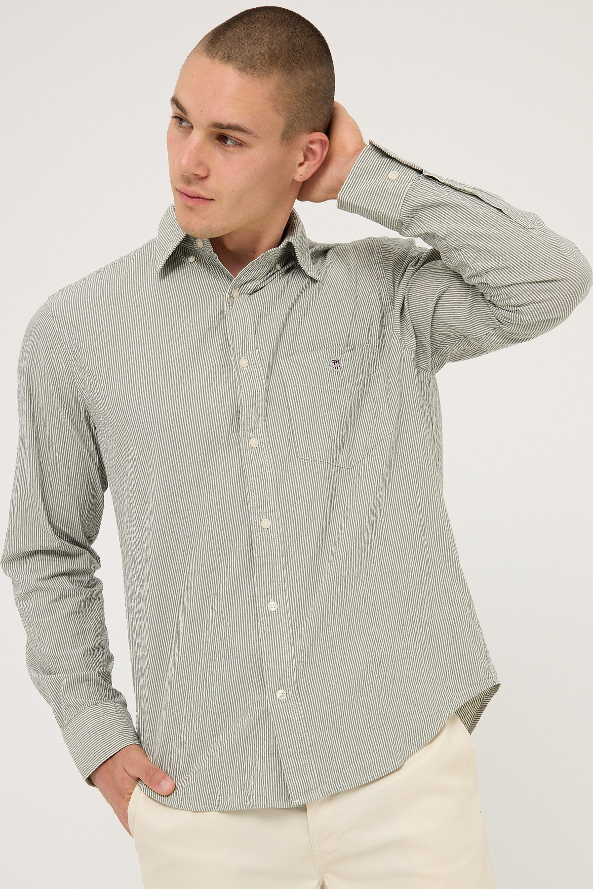 Gant Seersucker Stripe Shirt Pine Green