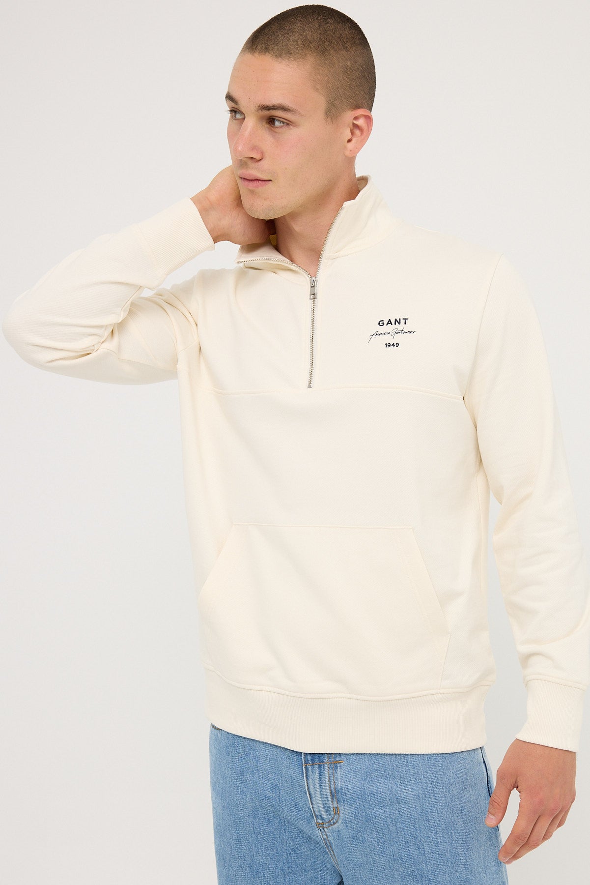 Gant Logo Script Half Zip Cream