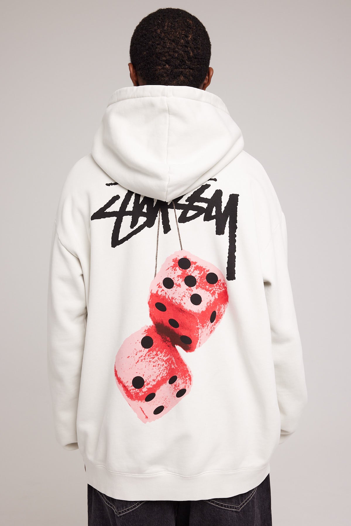 Stussy Fuzzy Dice Fleece Hood Pigment Washed White Pigment Washed 