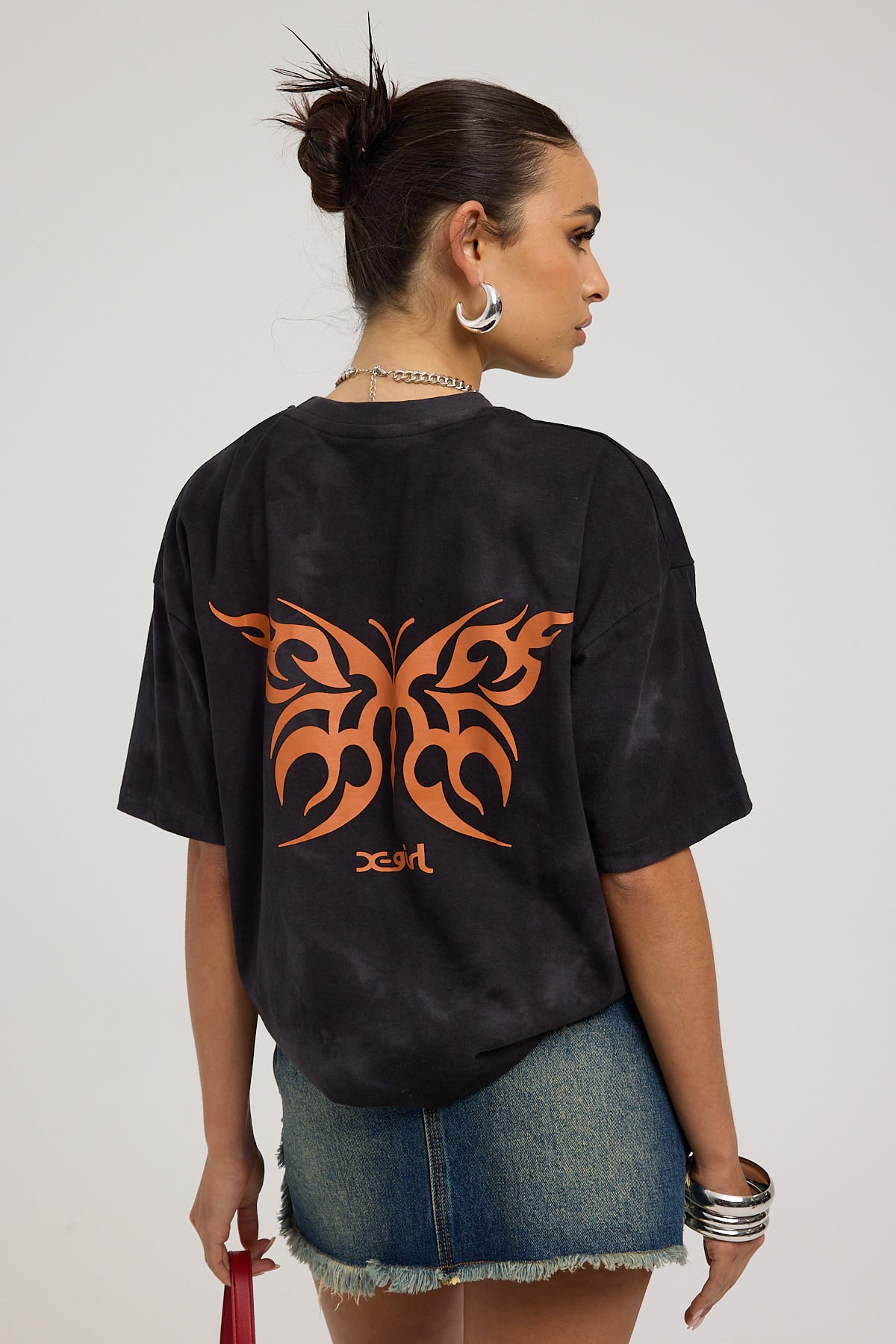 X-girl Tribal Butterfly OS Tee Black Tie Dye