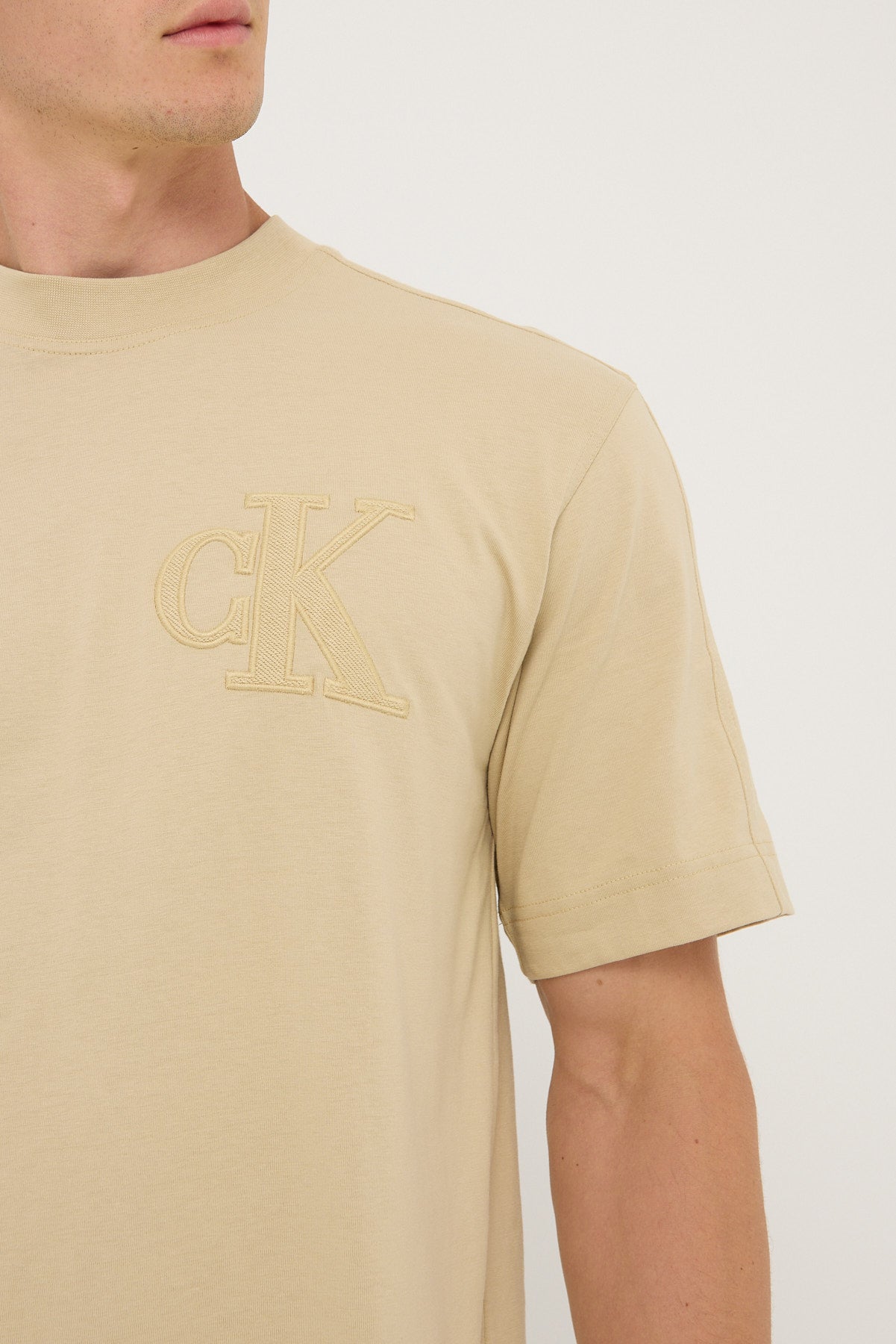 Calvin Klein CK Applique Tee Pale Khaki