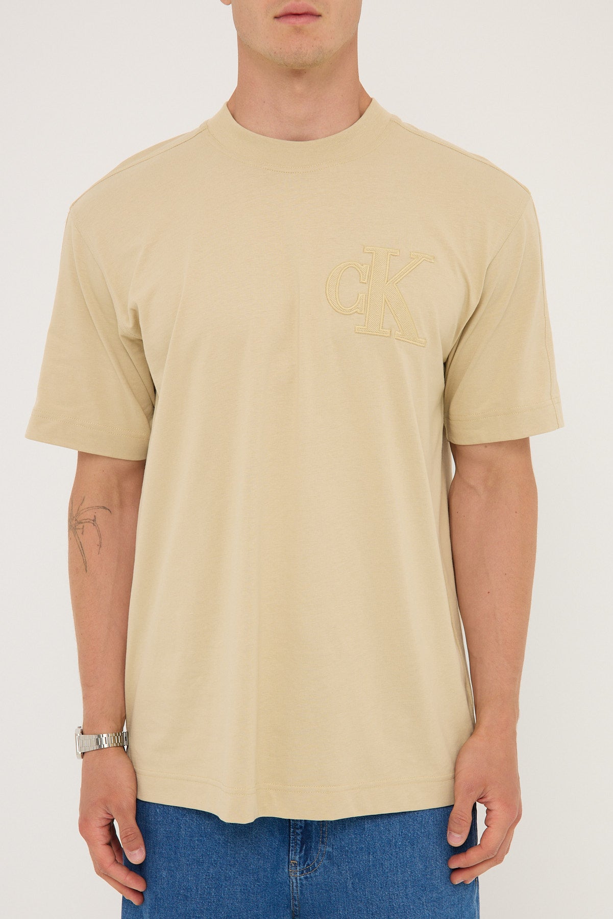 Calvin Klein CK Applique Tee Pale Khaki