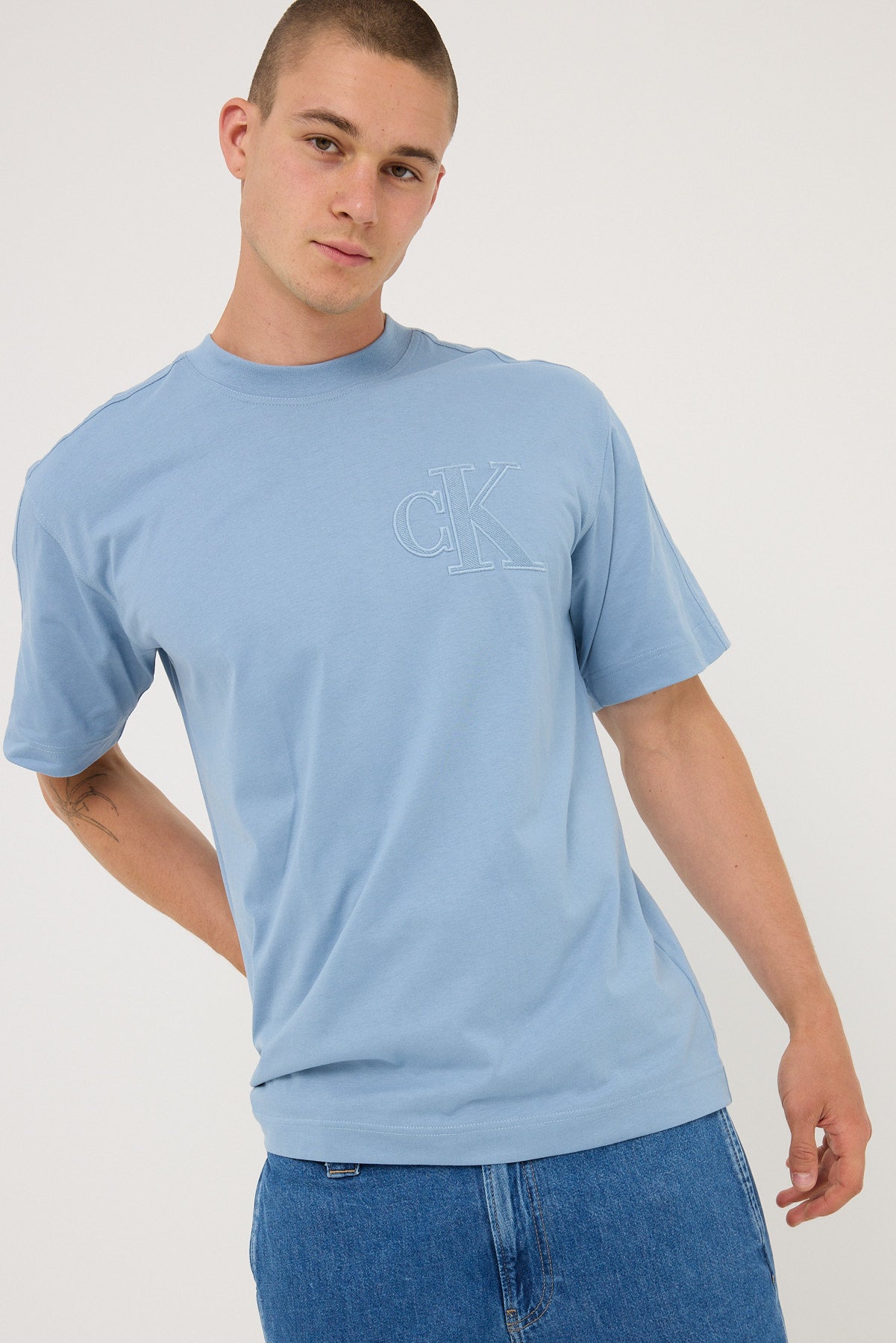 Calvin Klein CK Applique Tee Faded Denim