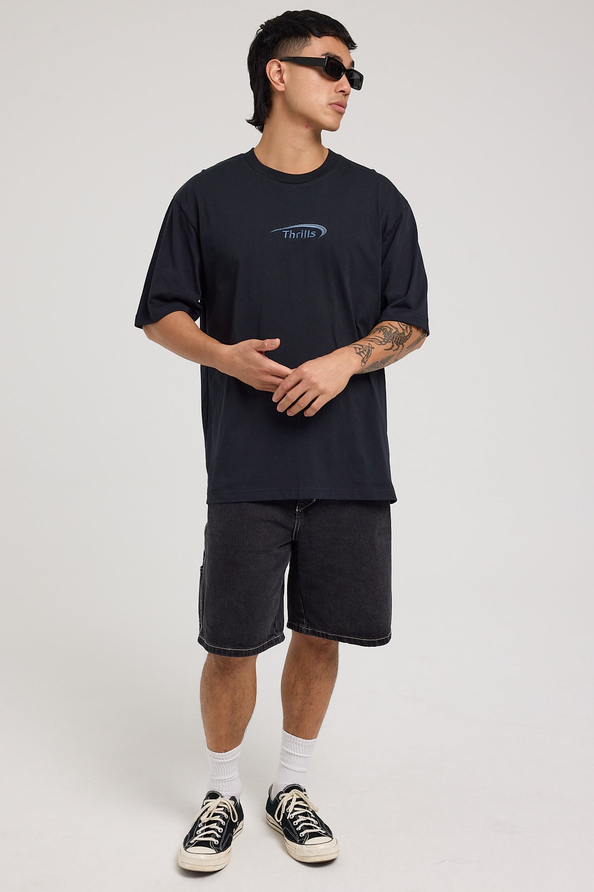 Thrills Sphere Embro Oversize Fit Tee Washed Black