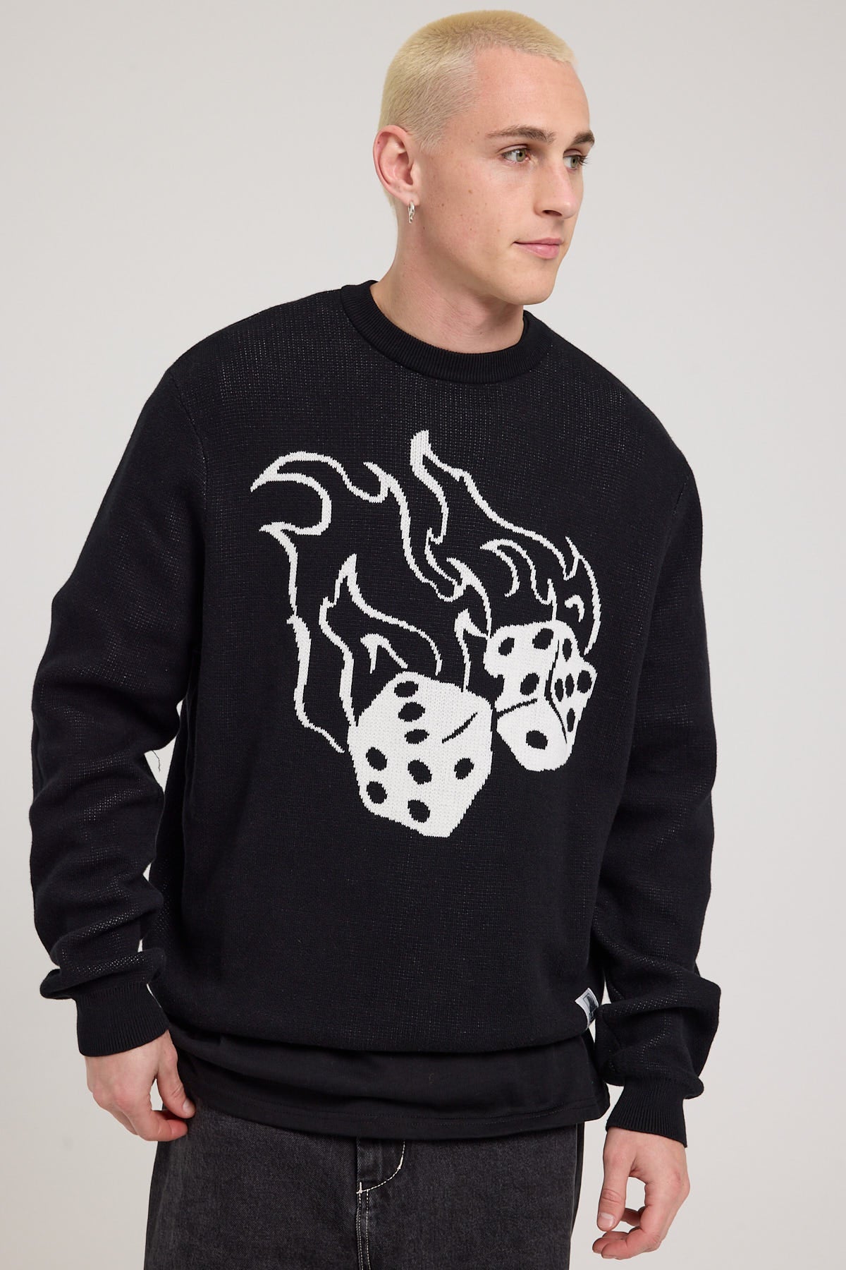 Xlarge Fire Dice Knit Crew Black