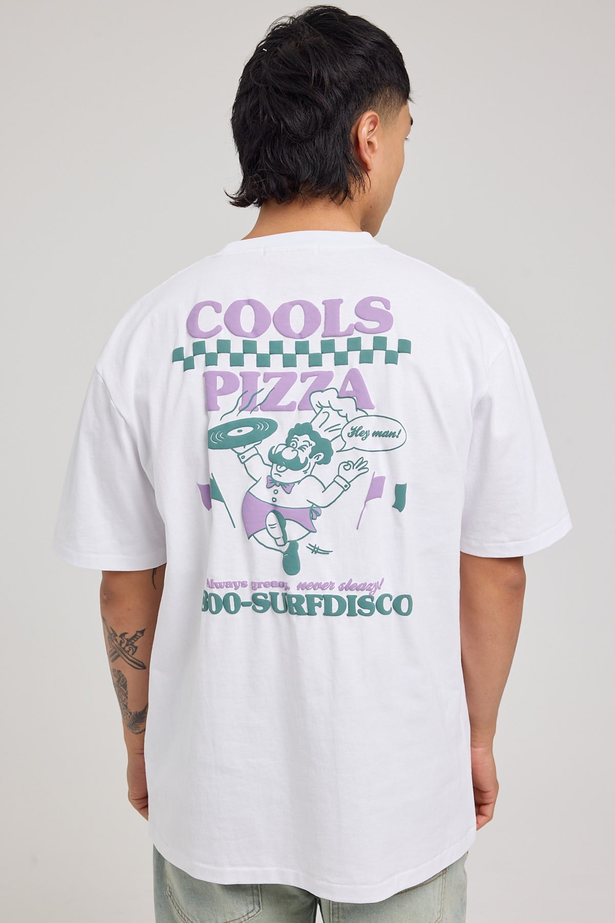 Barney Cools Pizza White Tee White