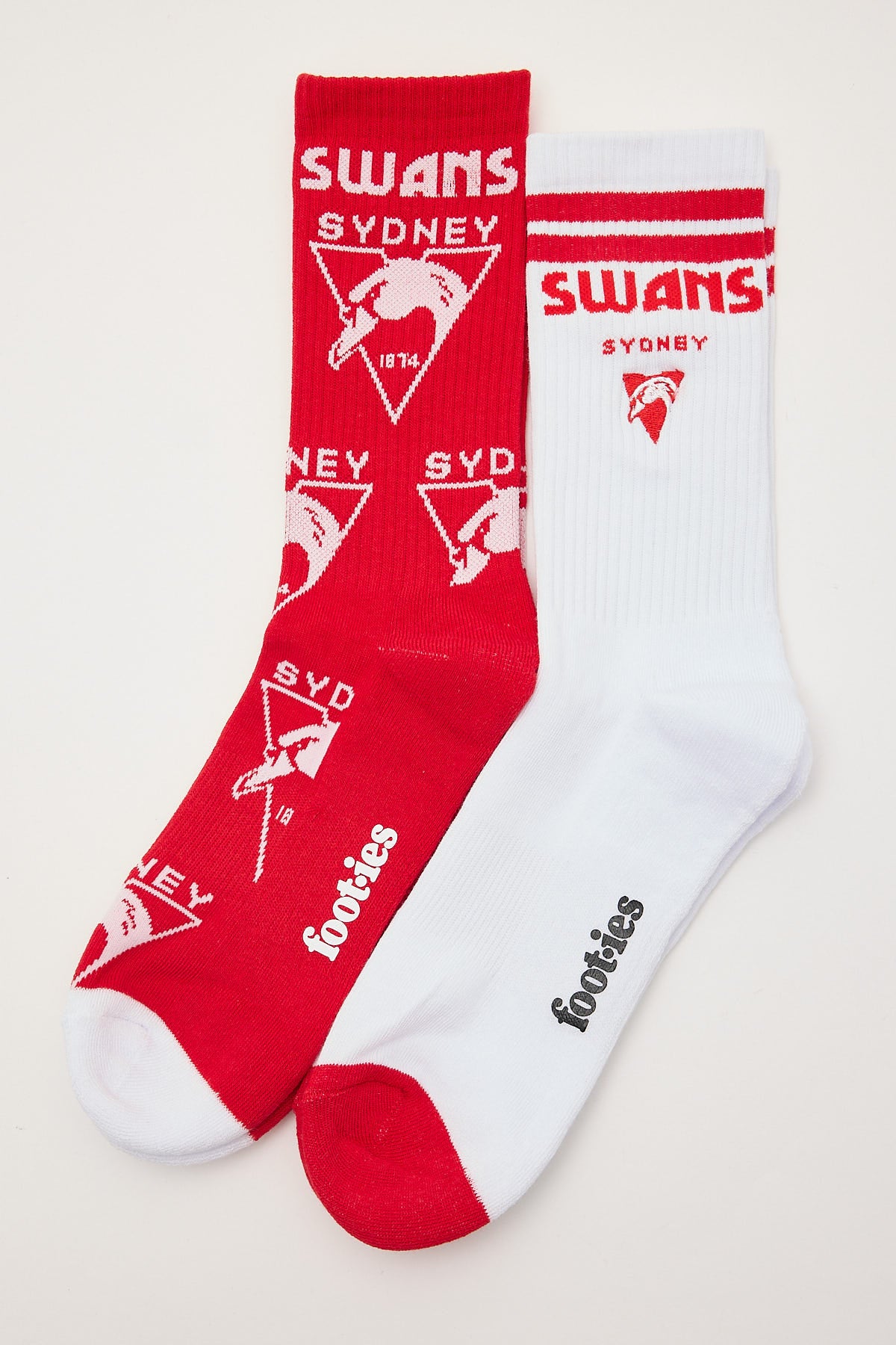 Footies Sydney Swans Sneaker Sock 2pk White/Red