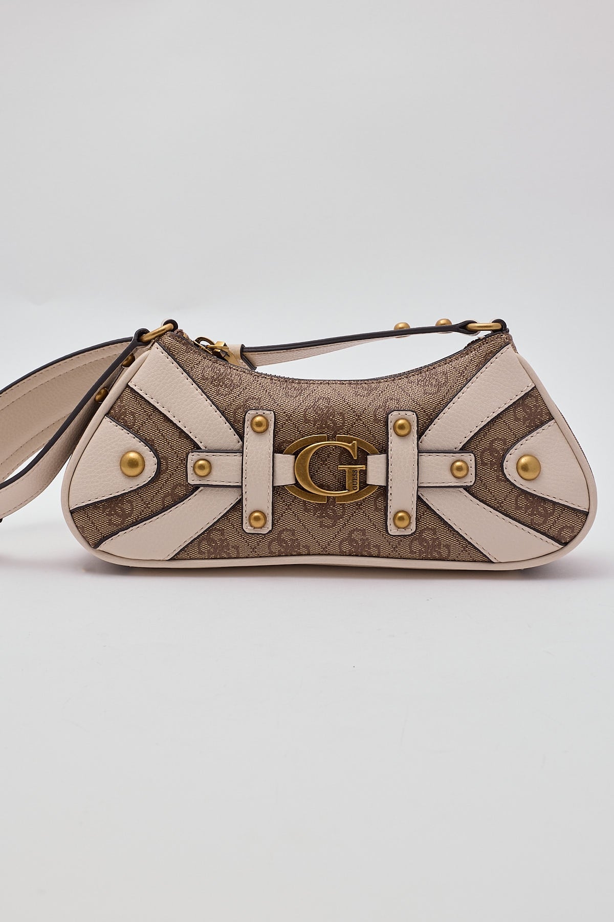 Guess Originals Mintha Mini Top Zip Shoulder Bag Latte Logo/Stone