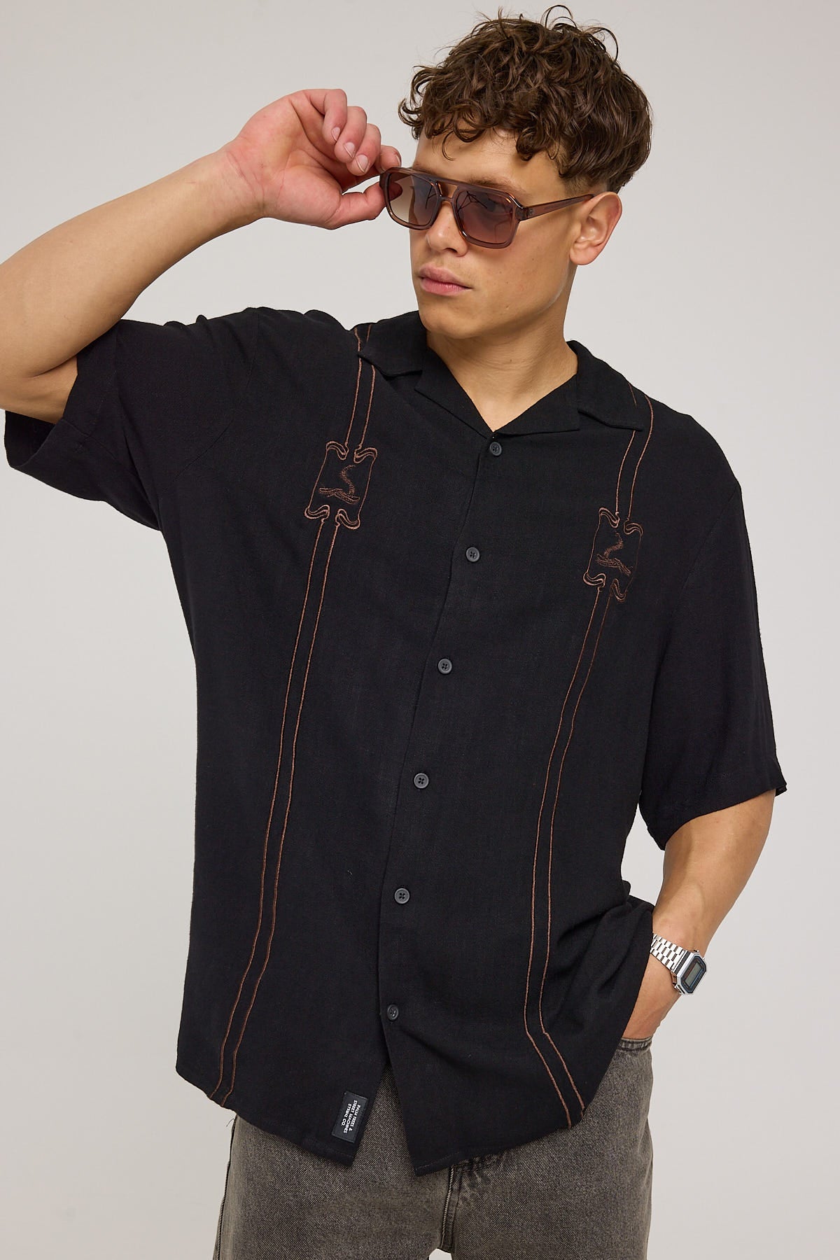 Thrills Above It All Bowling Shirt Black