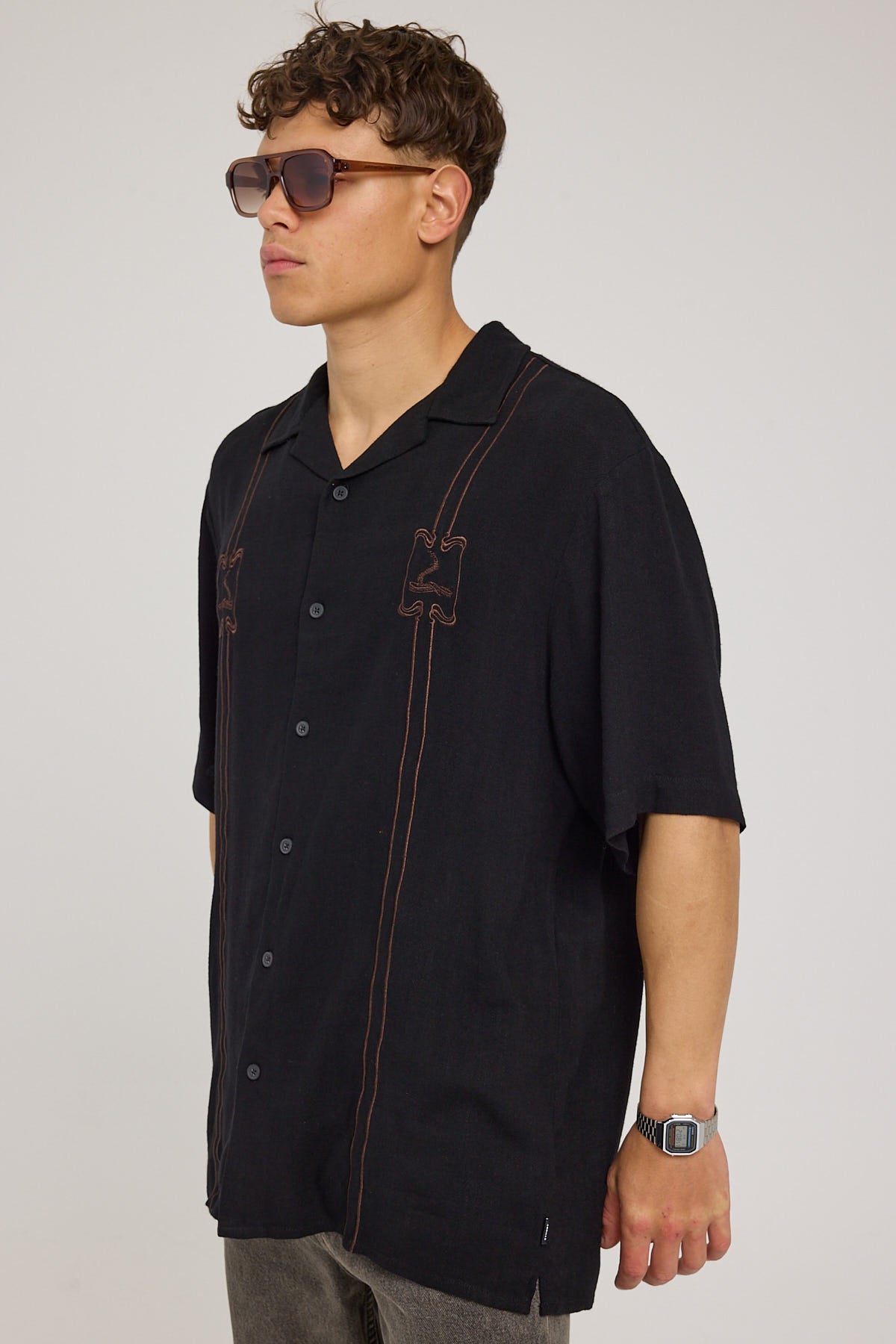 Thrills Above It All Bowling Shirt Black