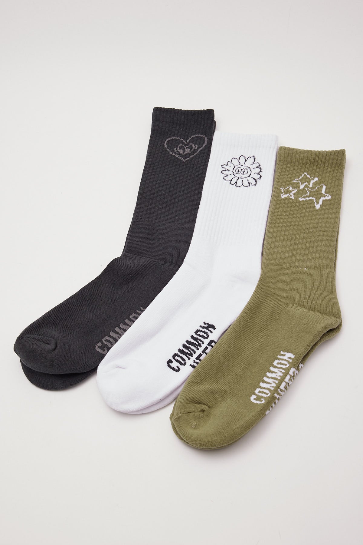 Common Need Stars Sock 3 Pack Sage/White/Night Black