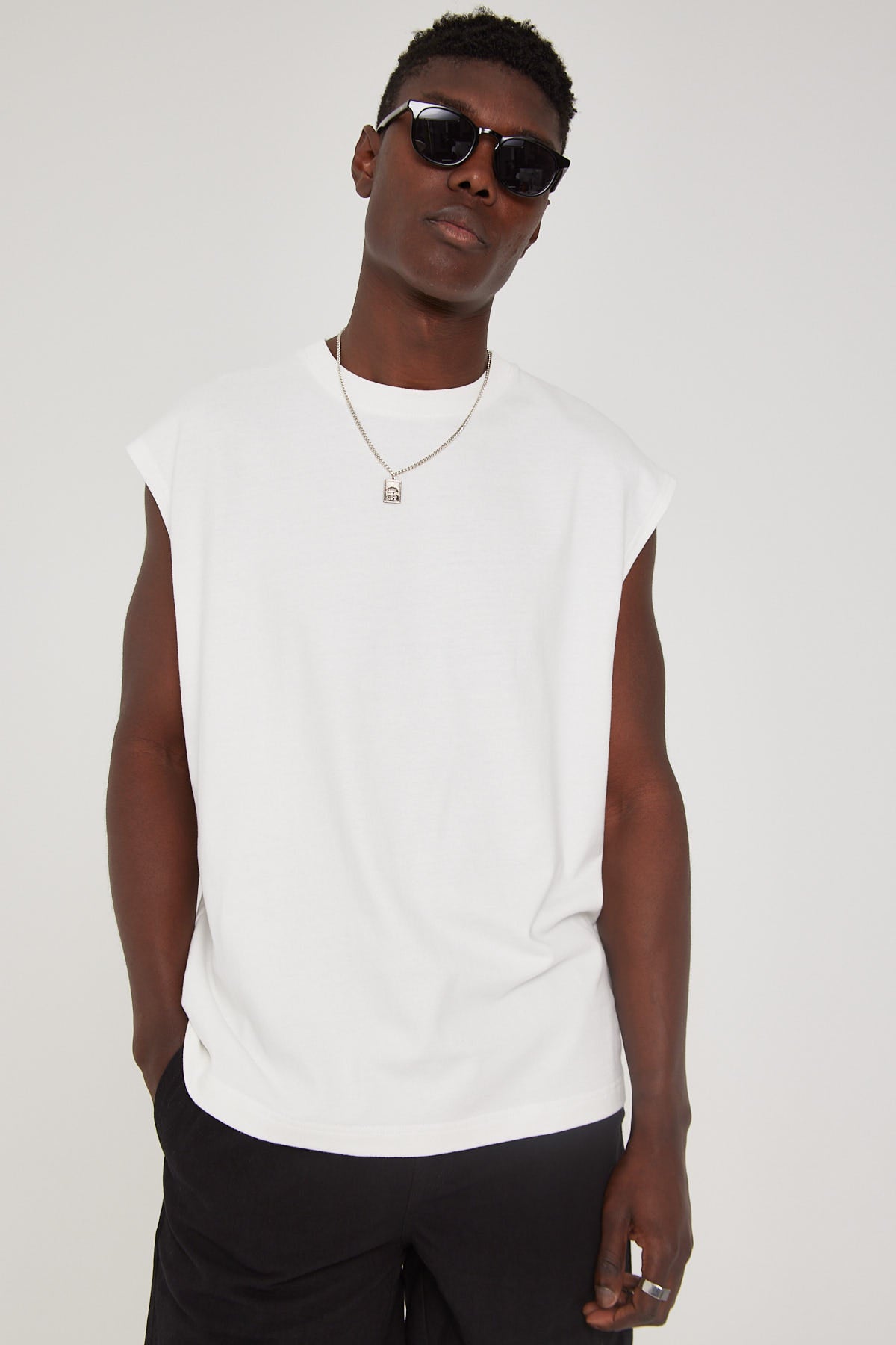 Common Need Brushed Cotton Muscle Tank White