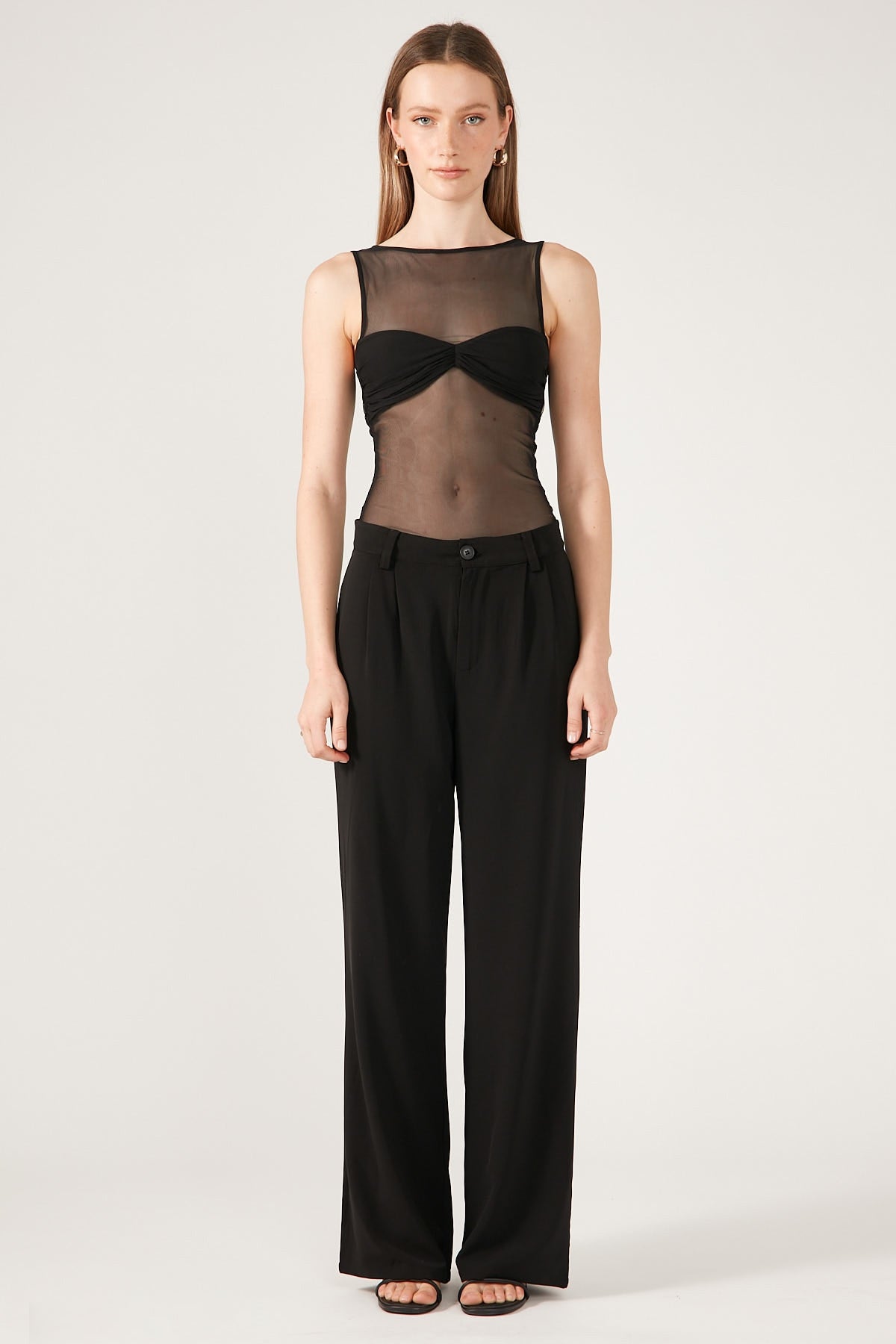 Perfect Stranger Twisted Mesh Top Black