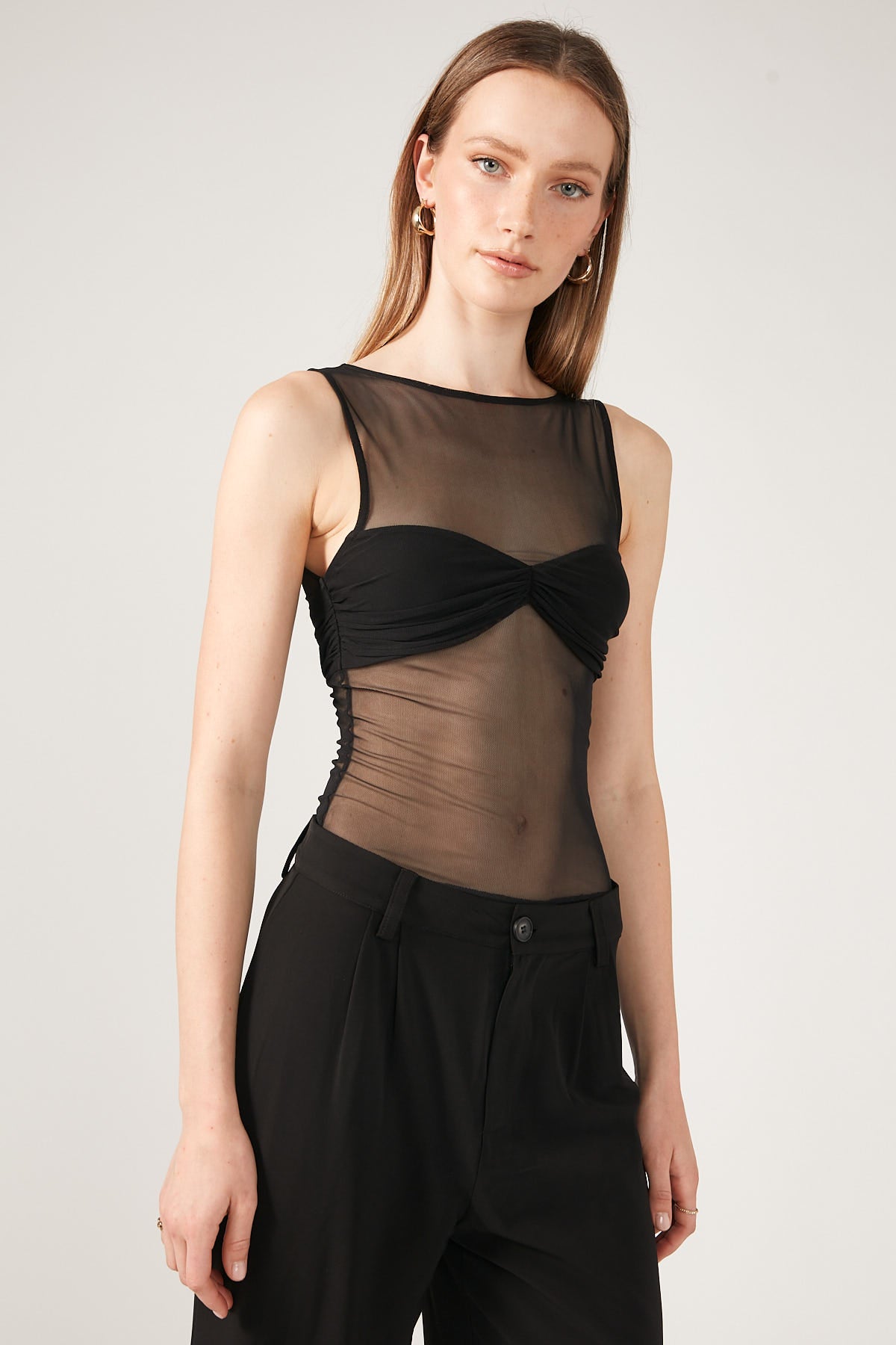 Perfect Stranger Twisted Mesh Top Black