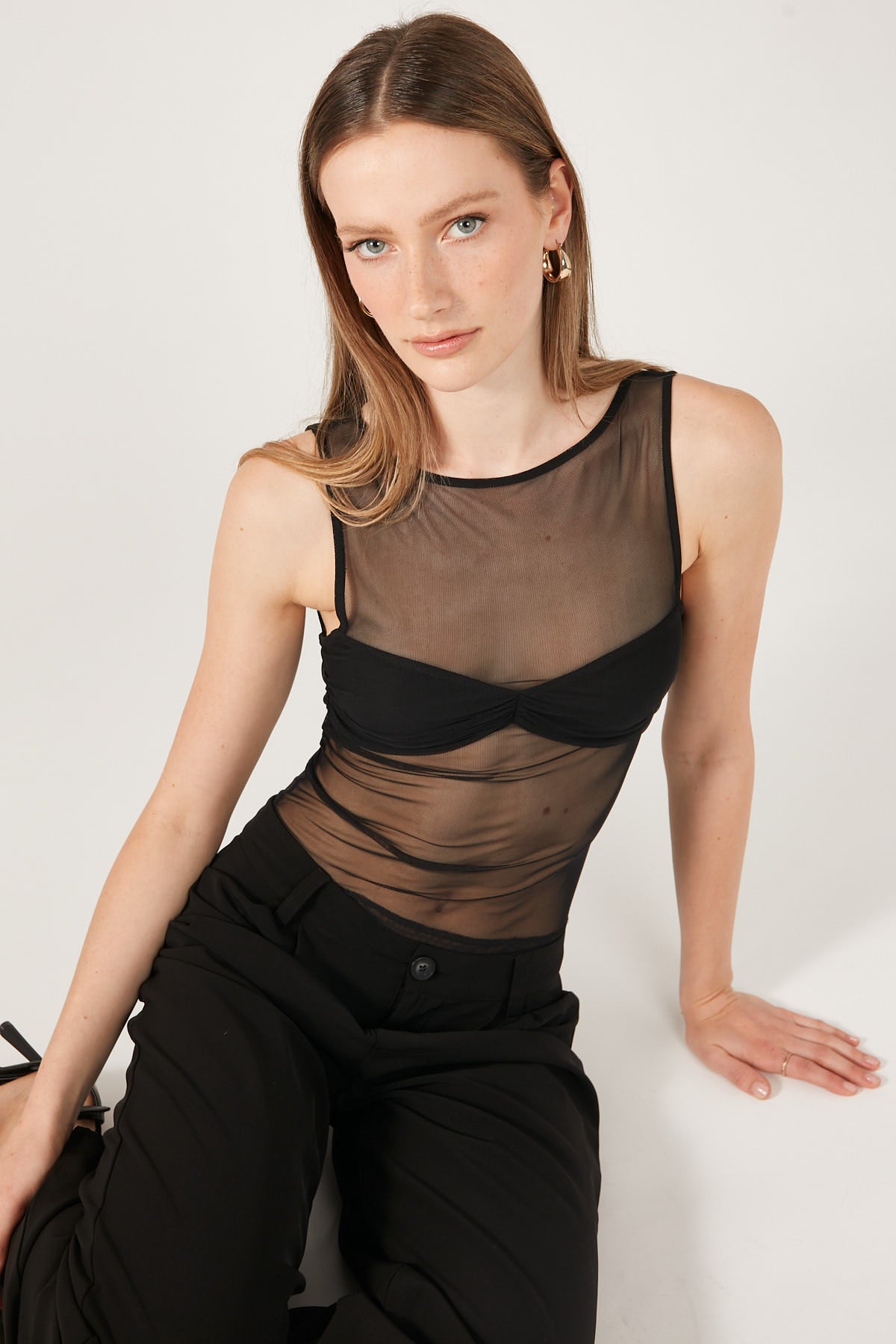 Perfect Stranger Twisted Mesh Top Black