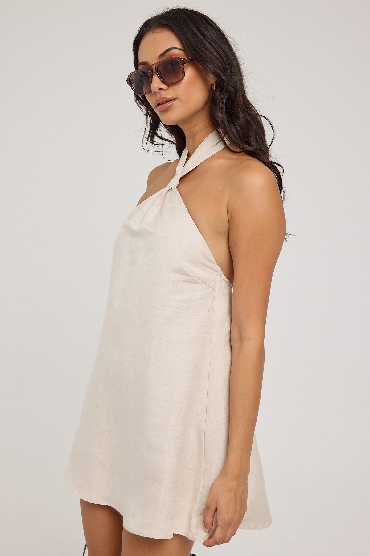 Perfect Stranger Tobago Linen Mini Dress Oatmeal