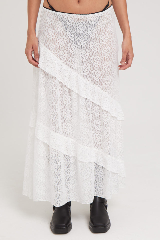 Luck & Trouble Sheer Lace Midi Skirt White – Universal Store