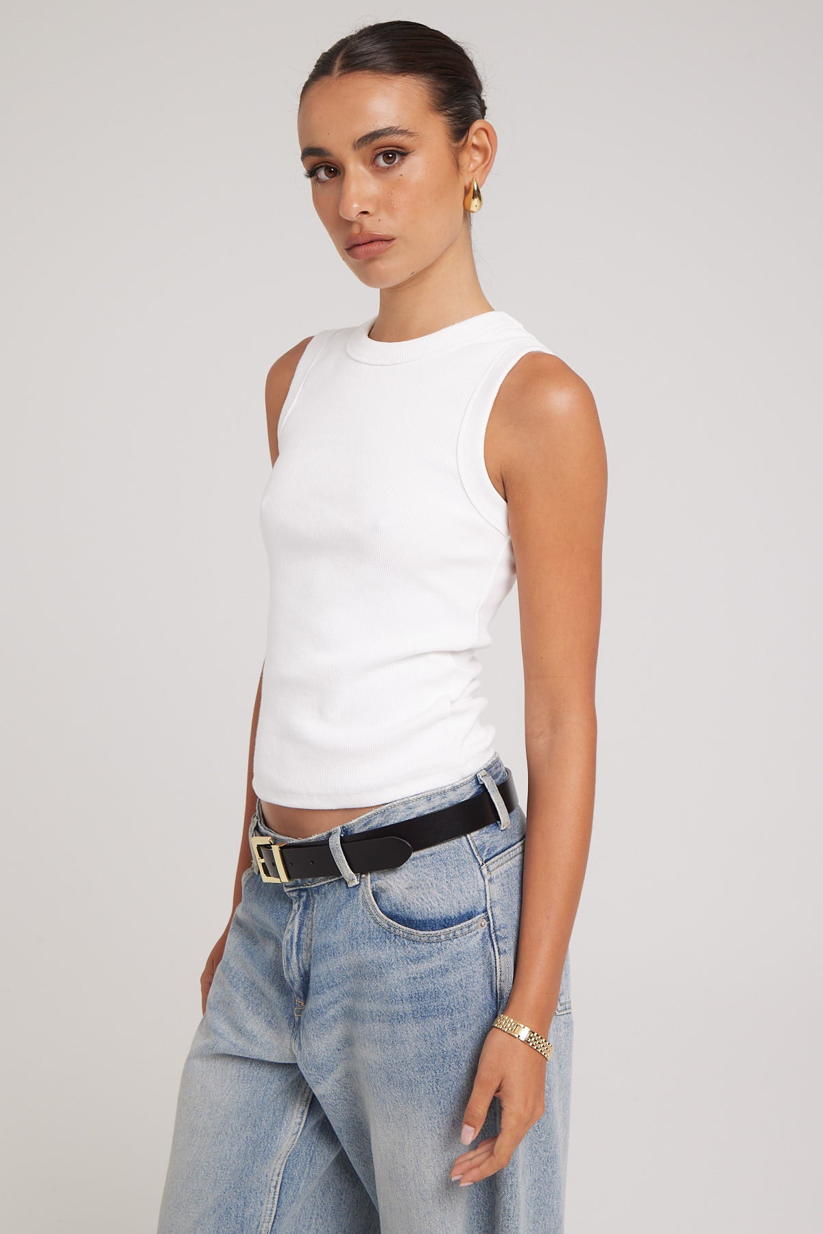 Perfect Stranger MY STAPLE RIBBED TANK White