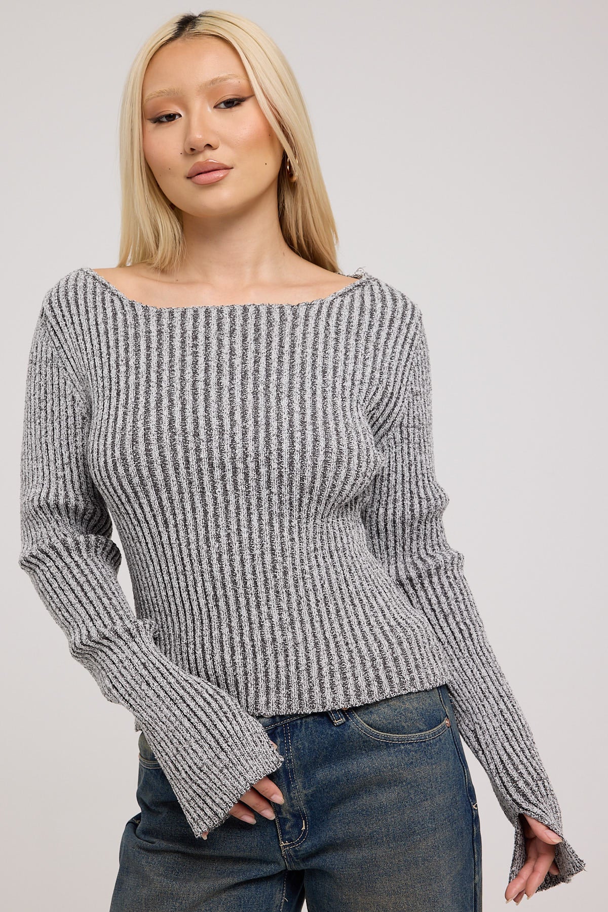 Luck & Trouble Up Town Ribbed Knit Sweater Grey – Universal Store