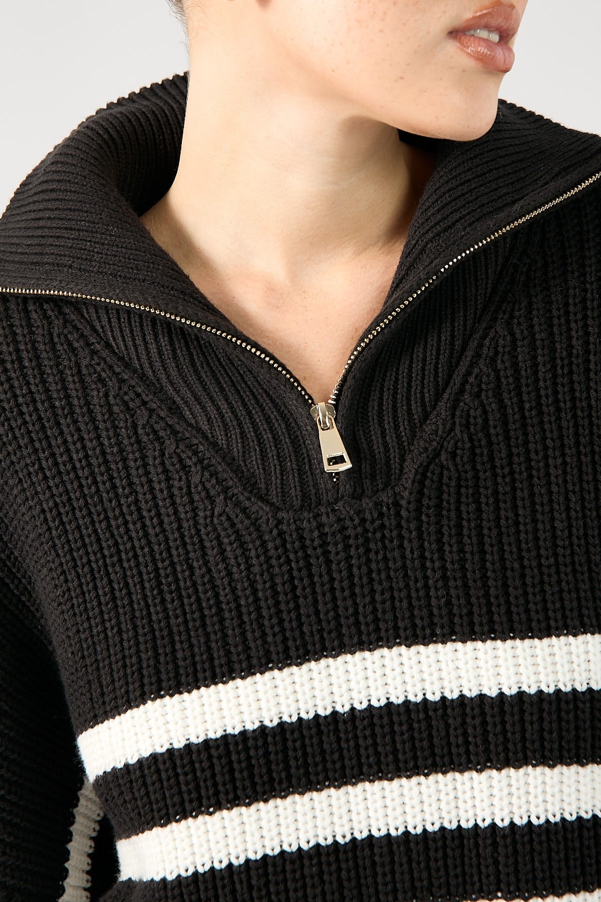 Perfect Stranger Francesca Oversized Striped Zip Up Knit Black