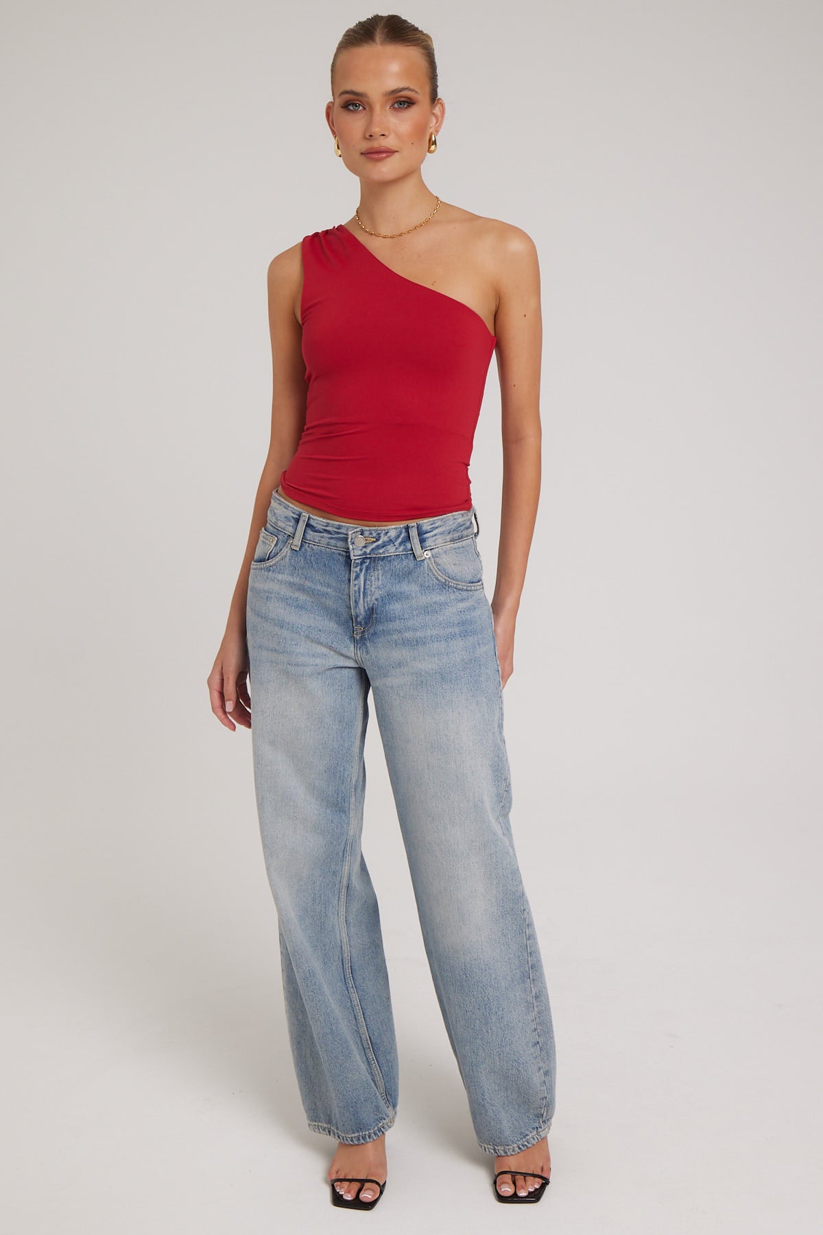 L&t Ruched One Shoulder Top Red – Universal Store