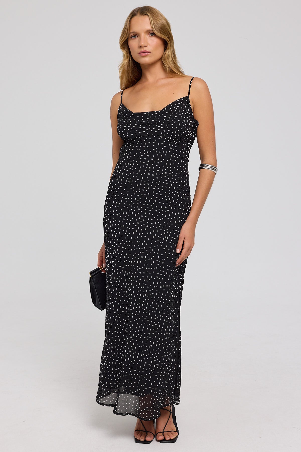 Perfect Stranger Polka Dream Chiffon Maxi Dress Black Print