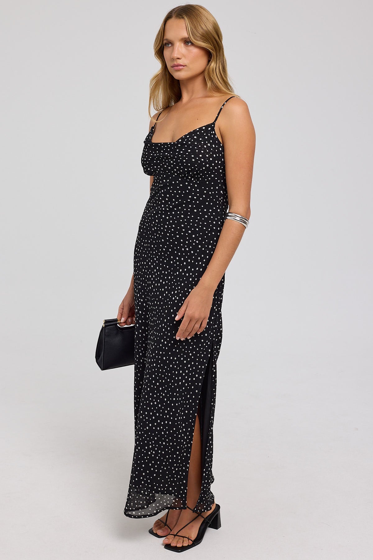 Perfect Stranger Polka Dream Chiffon Maxi Dress Black Print