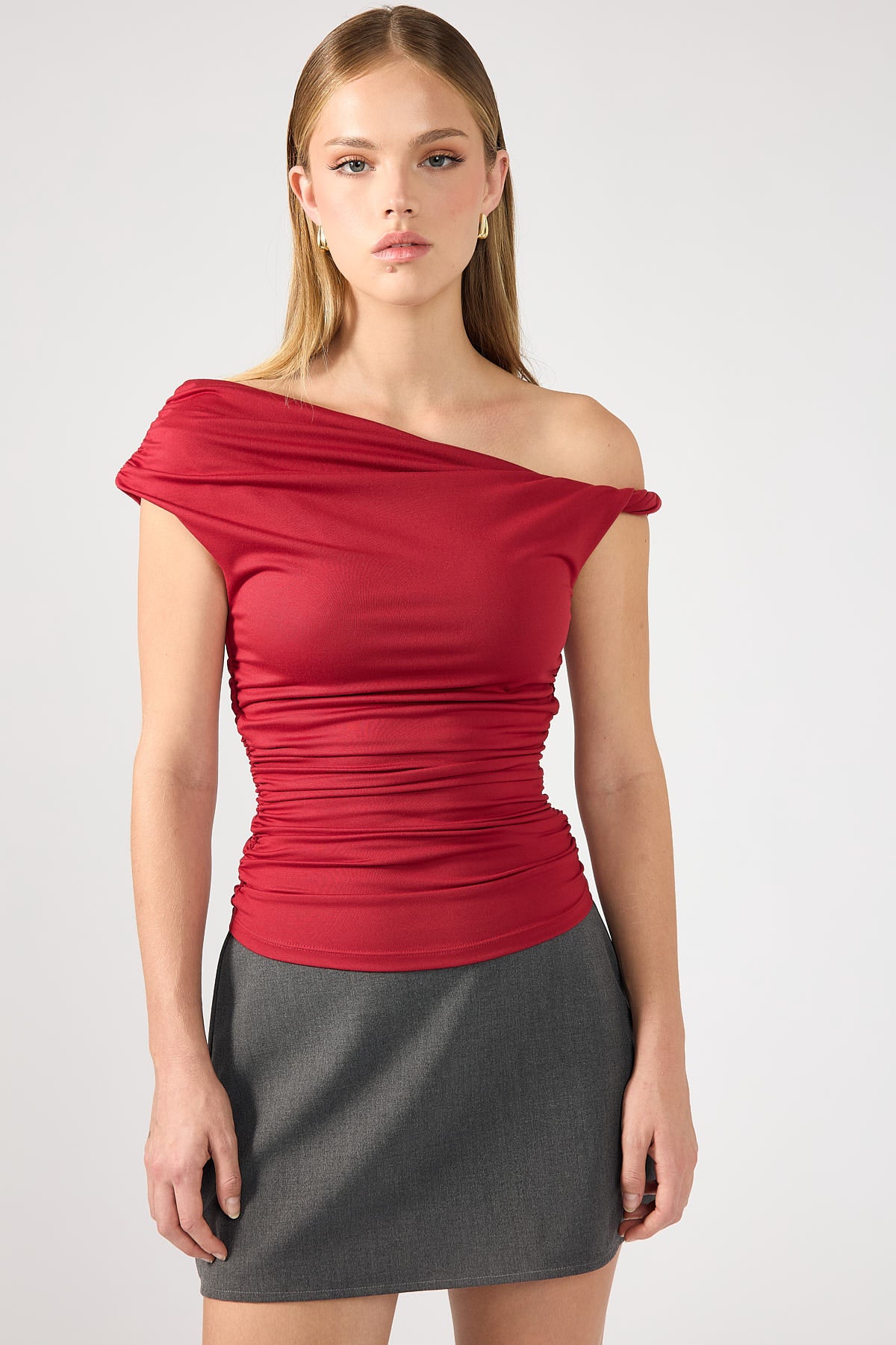 Perfect Stranger Lola Ruched Jersey Top Red