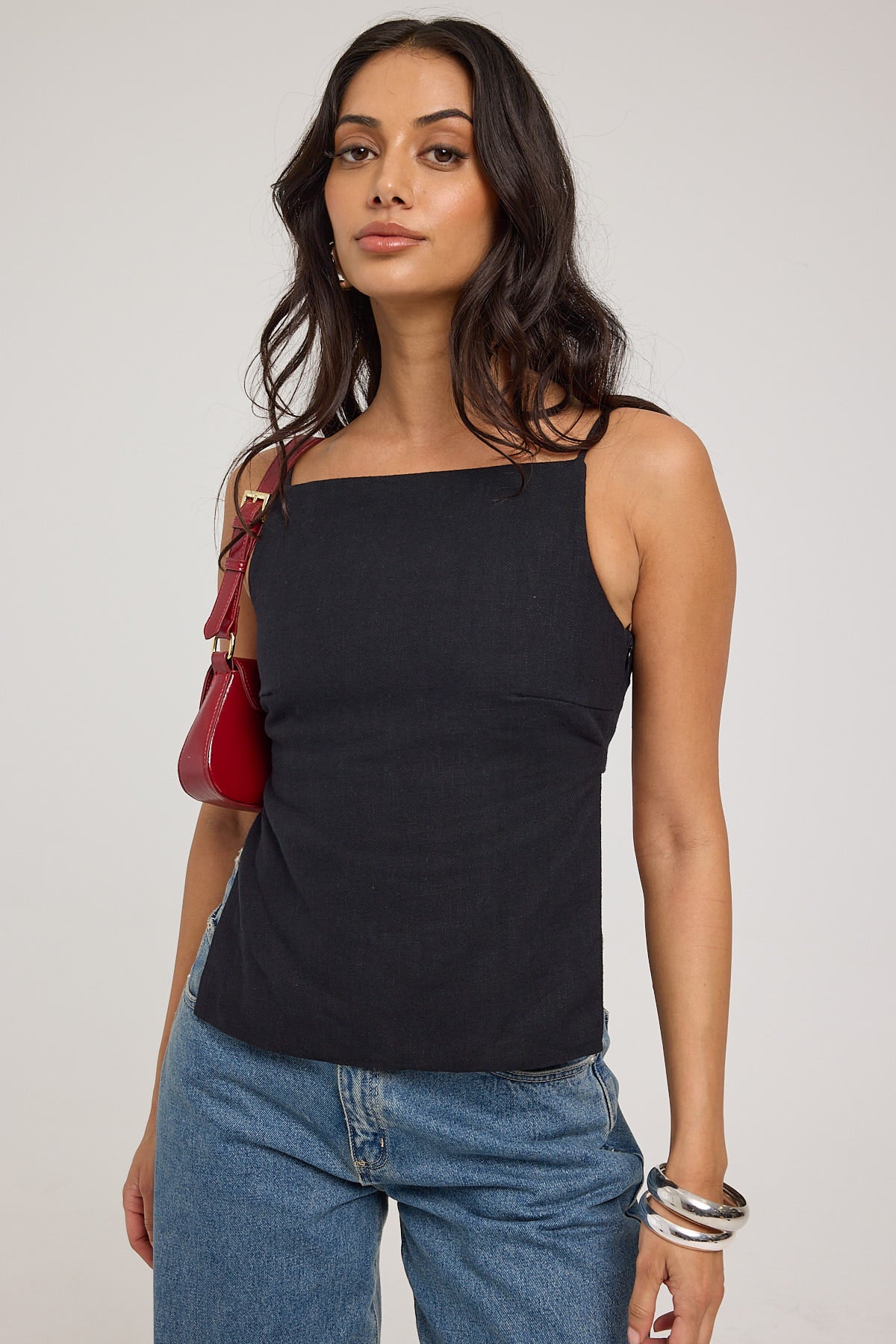 Perfect Stranger Paloma Linen  Top Black