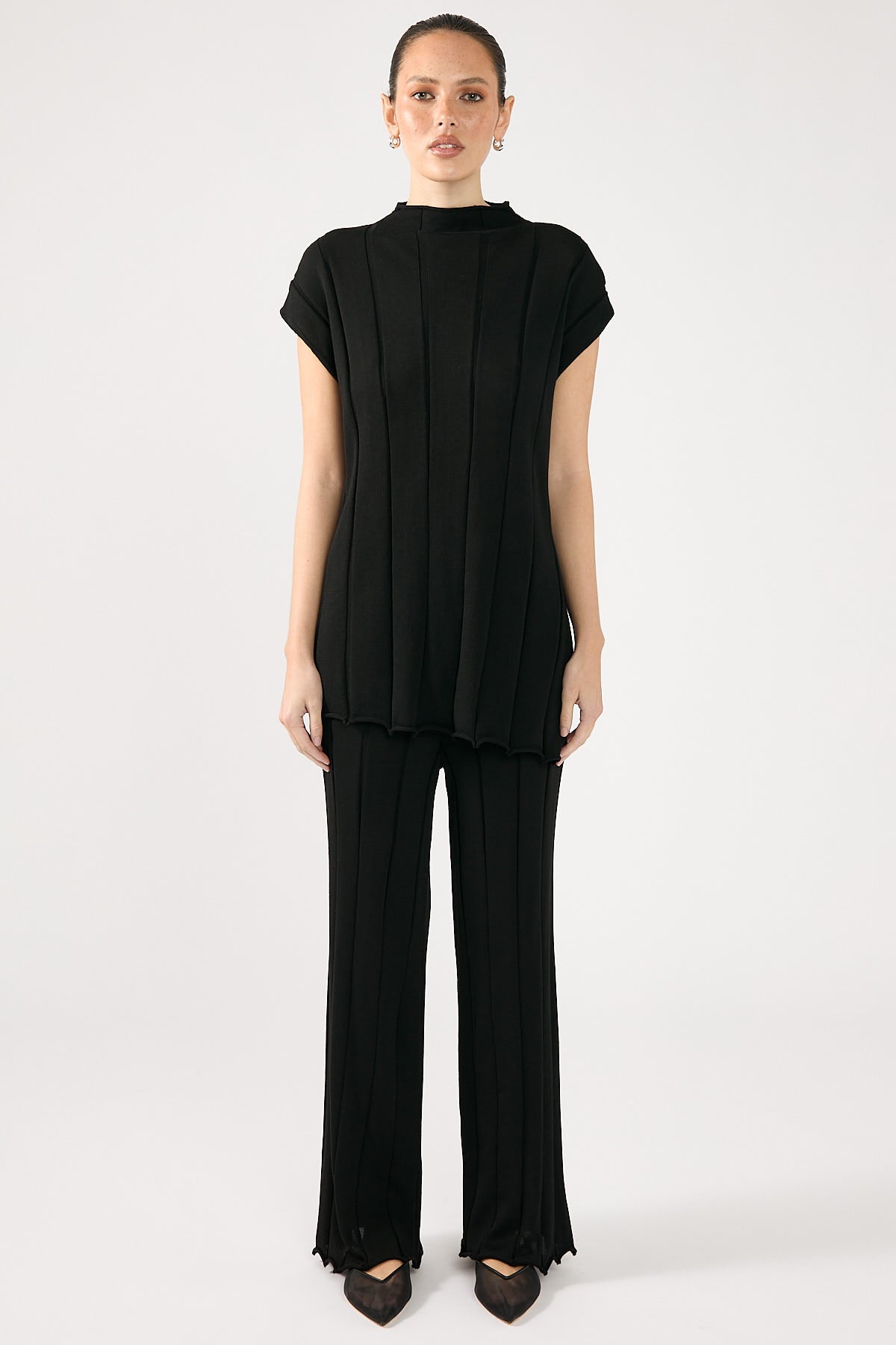 Perfect Stranger Cassava Rib Knit Top Black