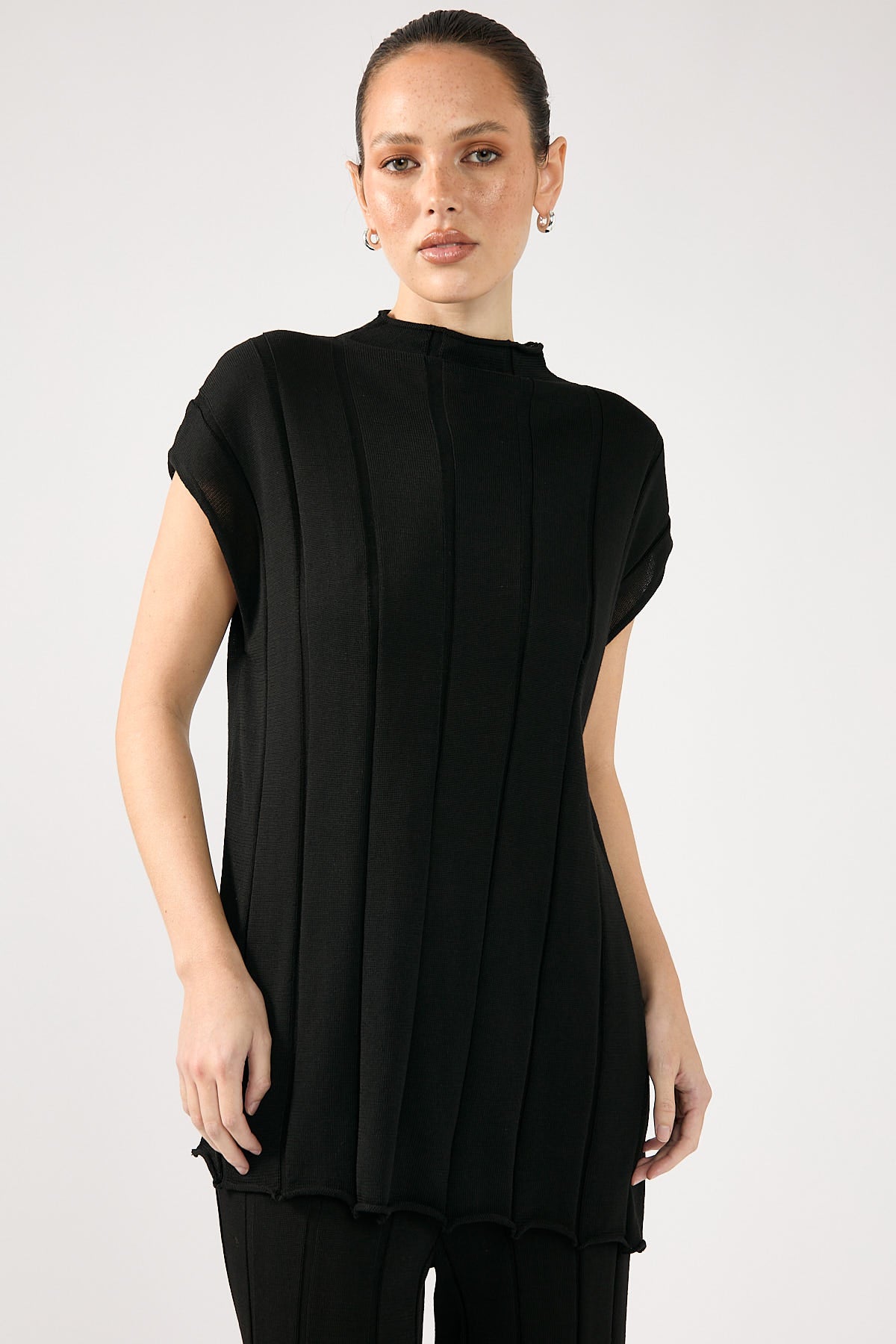 Perfect Stranger Cassava Rib Knit Top Black