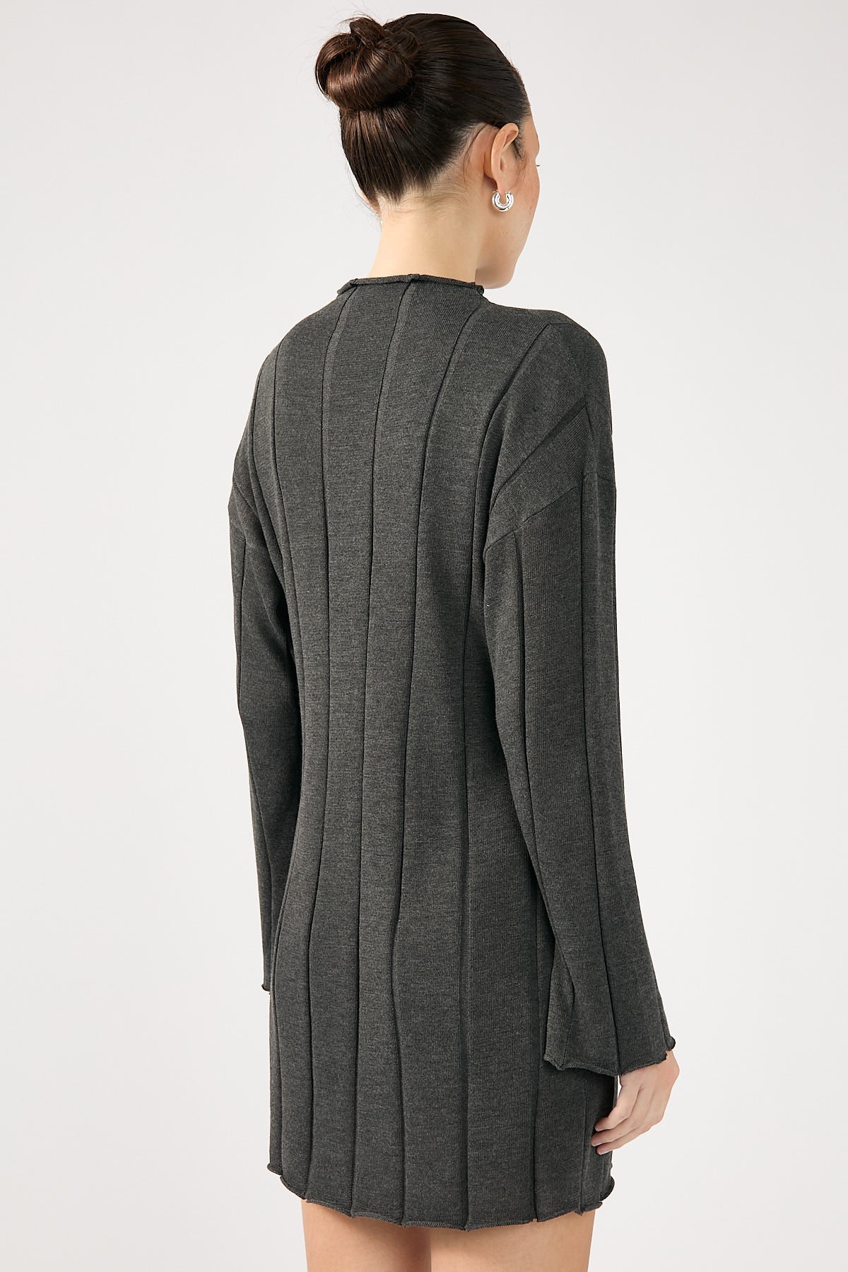 Perfect Stranger Cassava Rib Long Sleeve Knit Dress Charcoal