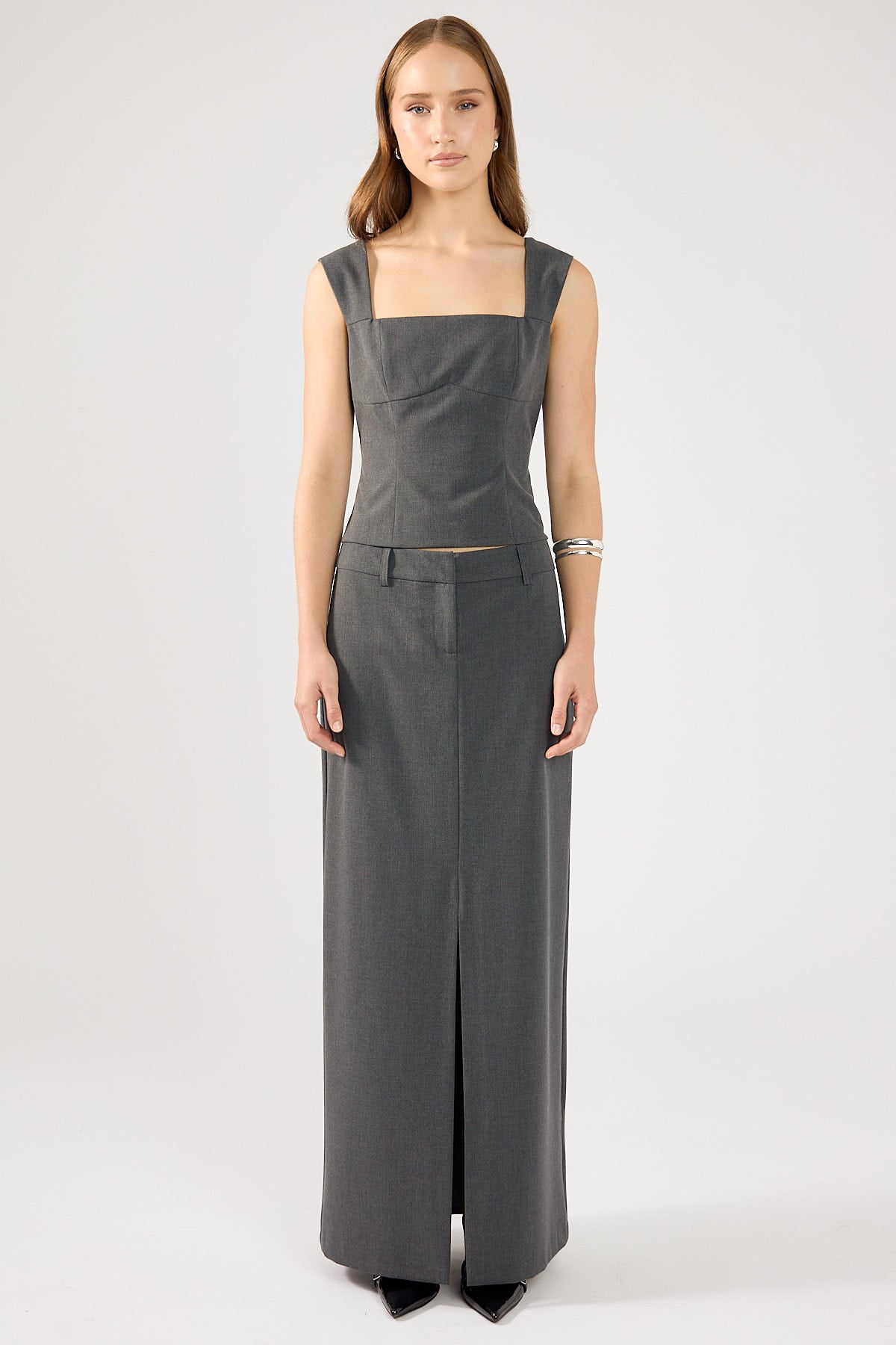 Perfect Stranger Winona Cap Sleeve Tailored Top Grey