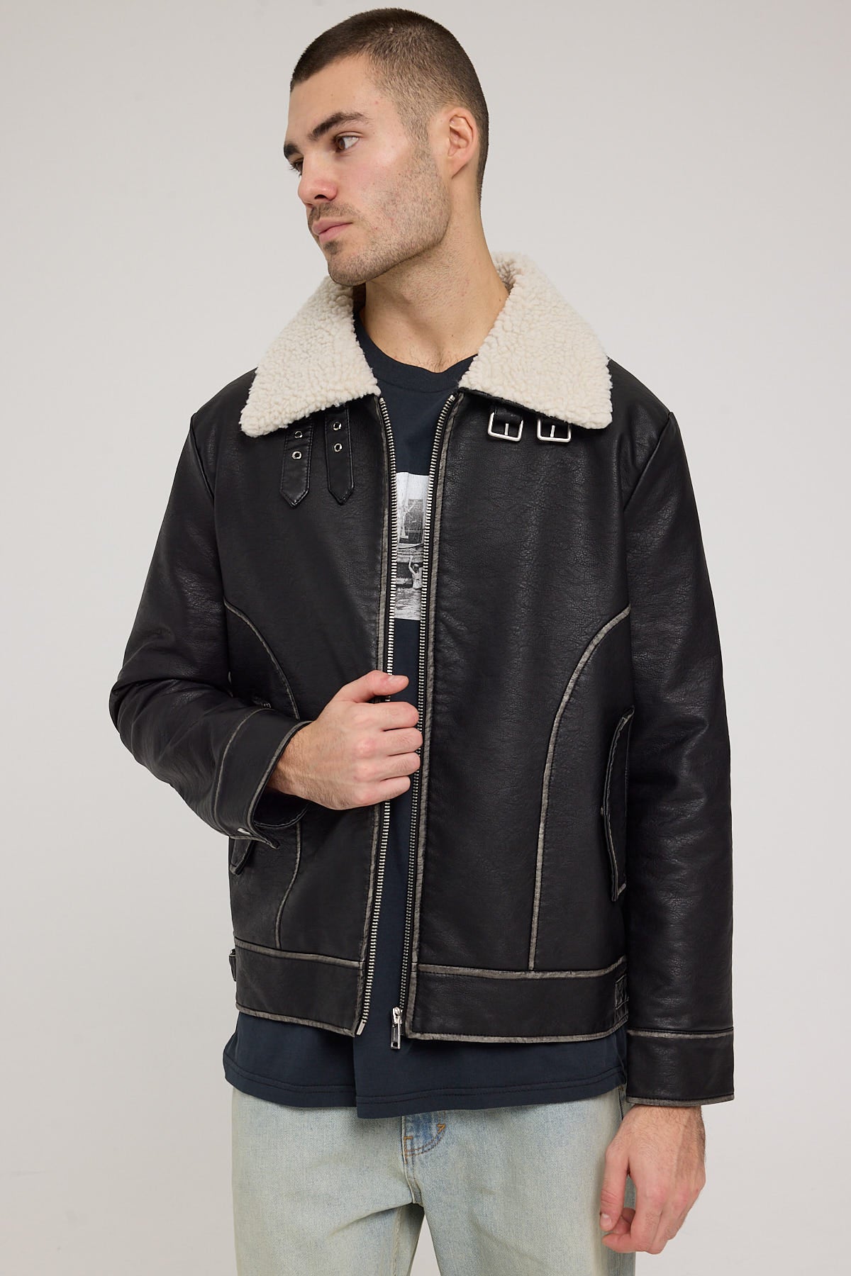 Common Need Altitude Aviator Jacket Washed Black