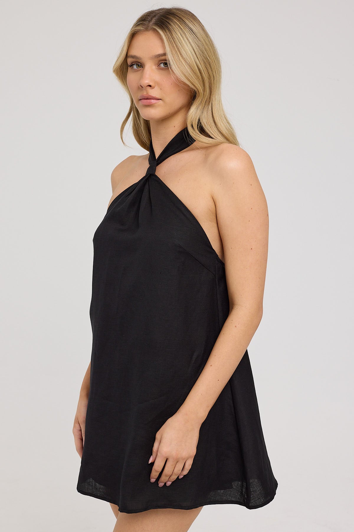 Perfect Stranger Tobago Linen Mini Dress Black