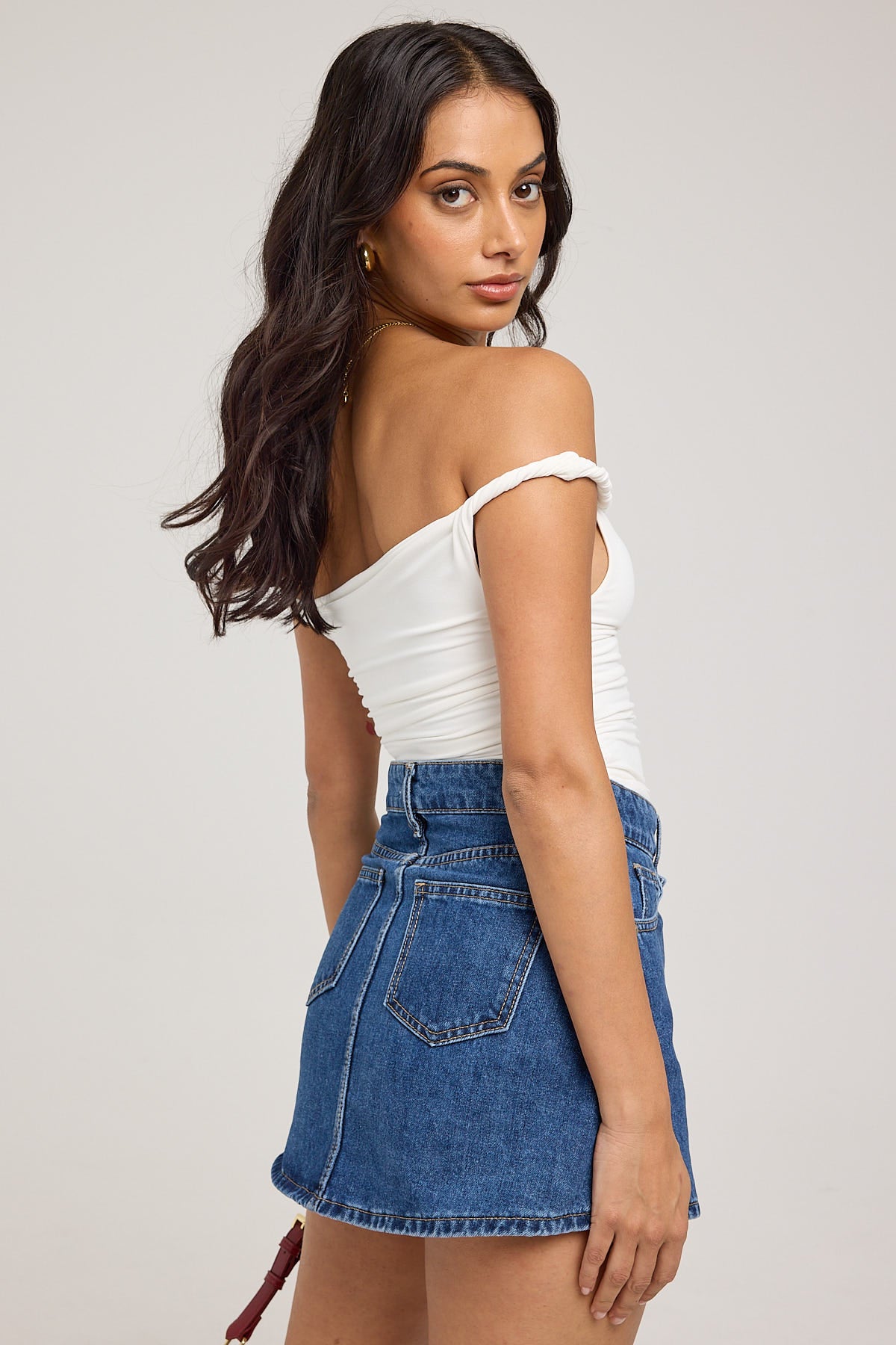 Perfect Stranger Sonya Wrap Denim Mini Skirt Mid Blue Denim