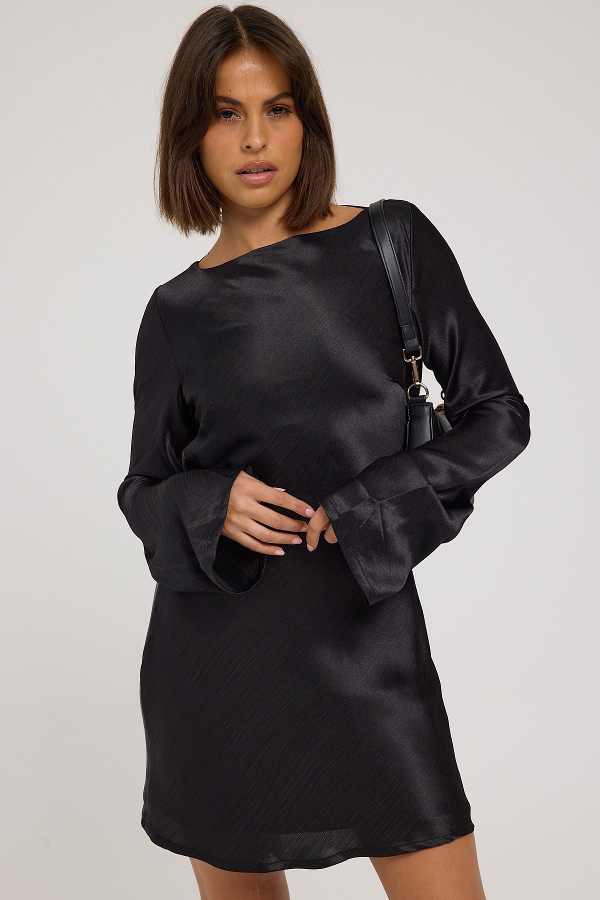 Luck & Trouble Isla Long Sleeve Cowl Mini Dress Black